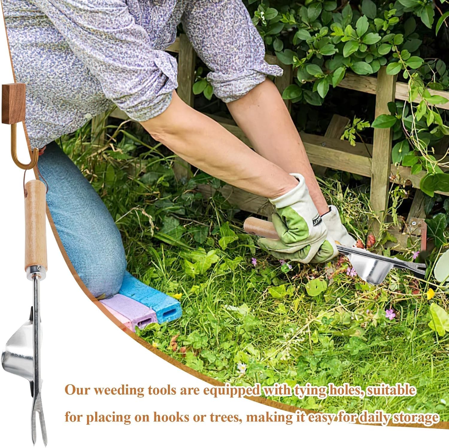 HiChuAng Stainless Steel Weed Remover Tool, Long Handle Manual Weeder with V-Shape Head - Image 4