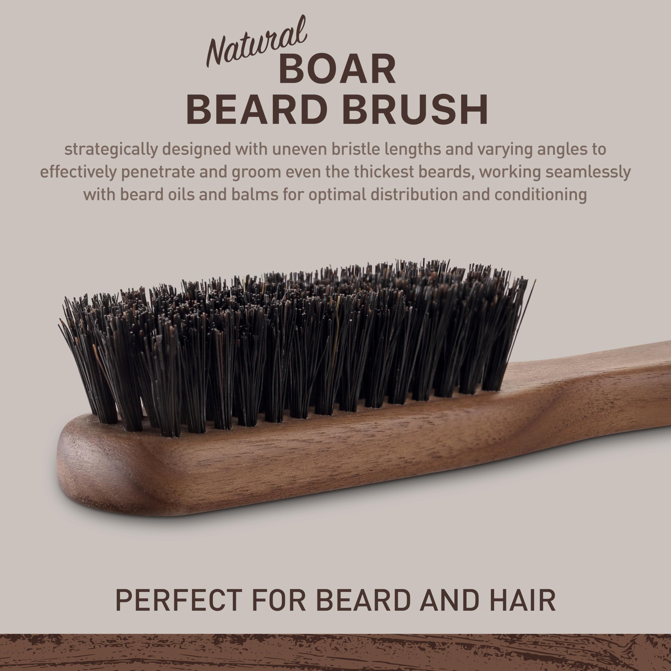 Cepillo para barba para hombre, cerdas rígidas de jabalí para el crecimiento y alisado de la barba, exfolia la piel, reduce la picazón, mango de madera de nogal de alta calidad