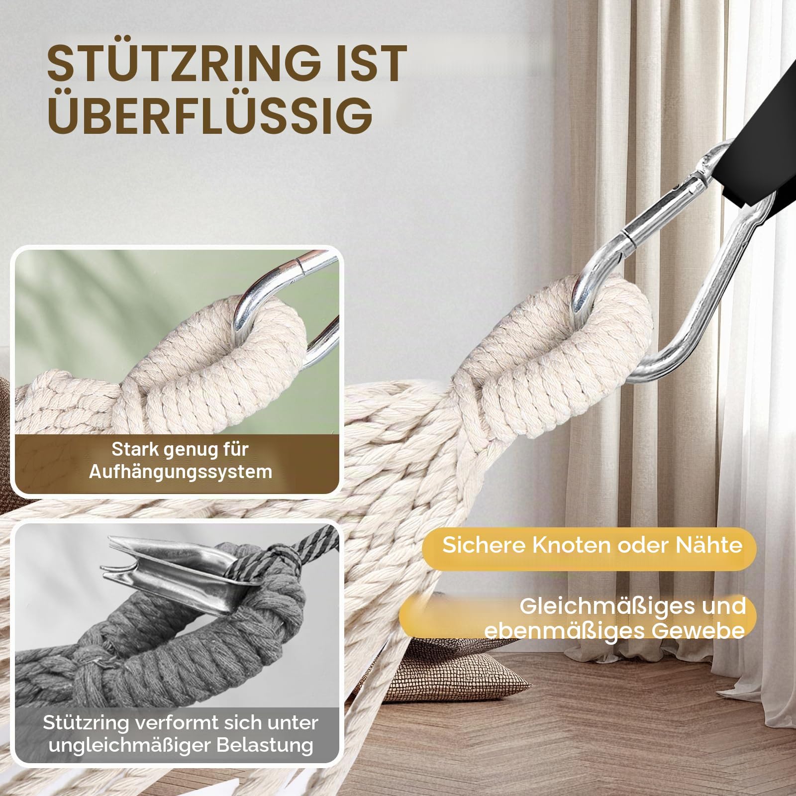 ANYOO Hängematte Outdoor Baumwolle Bequemer Stoff mit Baumfreundlichen Gurten zum Aufhängen, Robuste Tragbare Hängematte mit Reisetasche für Garten, Indoor, Balkon, Terrasse, Camping