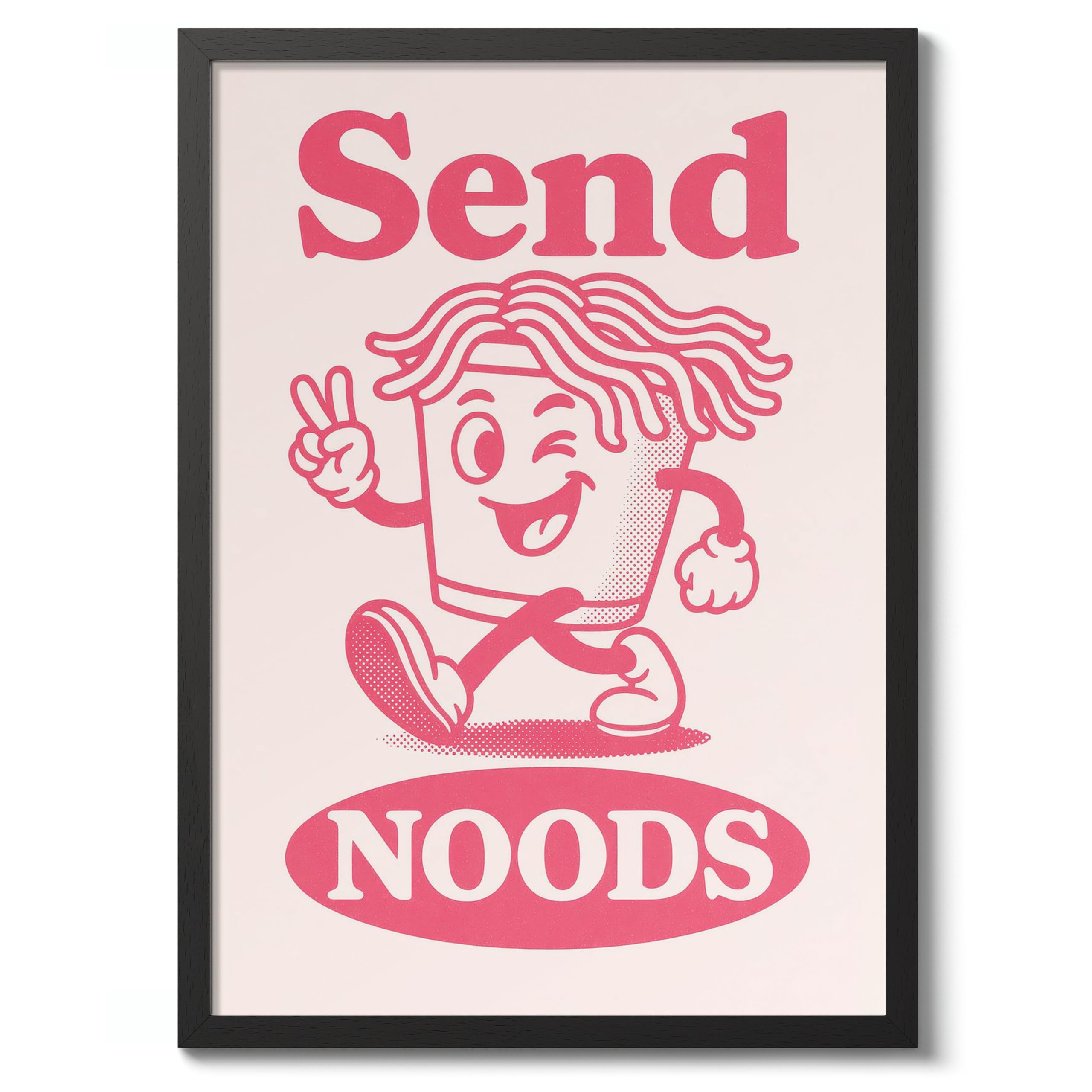 Send Noods Kitchen Wall Art, Modern Food Poster, Cartoon Mascot Prints, Kitchen Typographic Home Decor, A1 (Black Frame) - 86.9x62.4cm