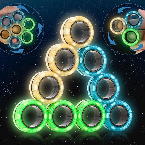 Miniatura 13 de 12Pcs Magnetic Rings Fidget Toys Pack, Magnets Finger Spinner for ADHD Stress Relief, Tire Style Magical Fidget Rings for Training Relieves Autism