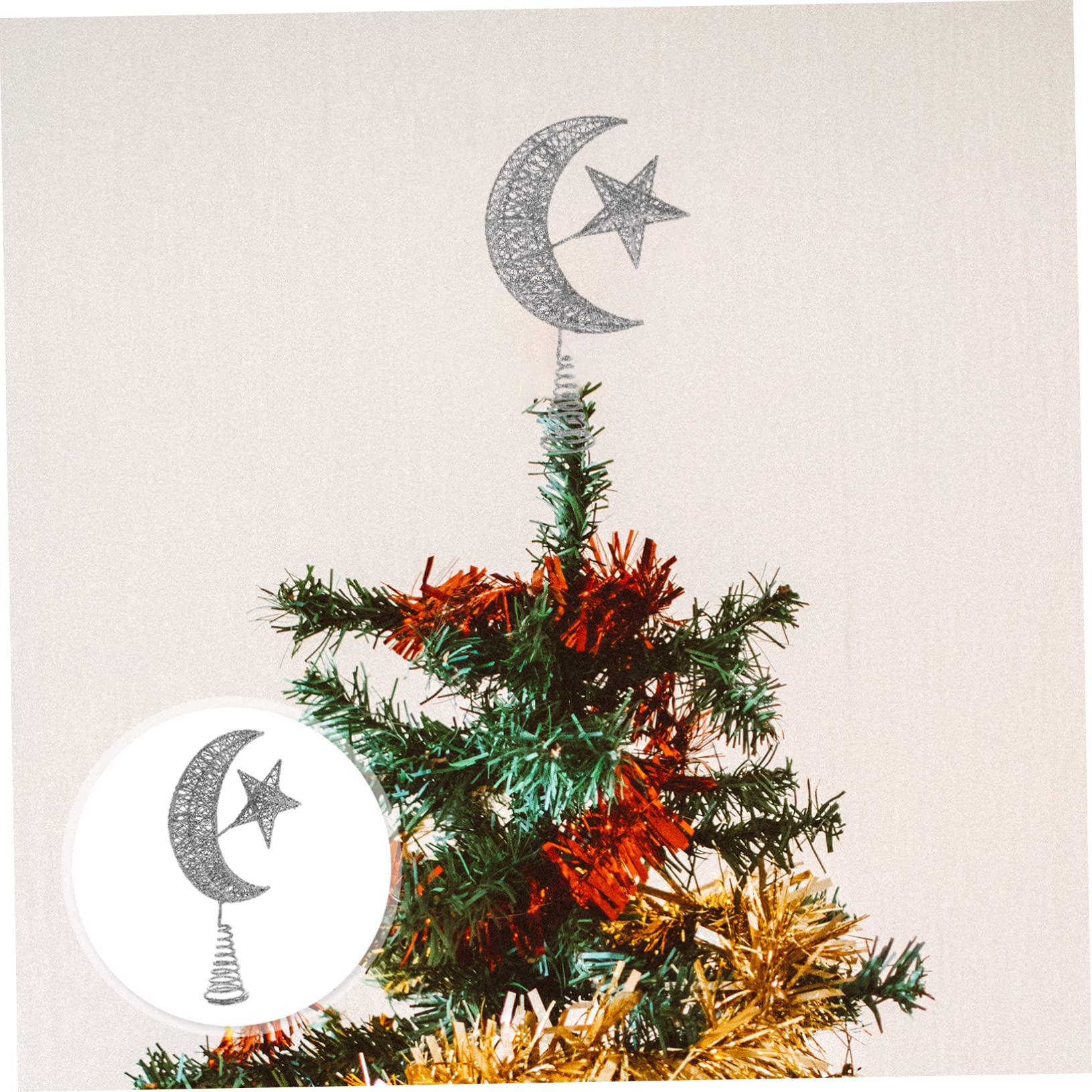 Cimier de Sapin de Noël ensablé en Forme d'étoile en métal à Suspendre, décoration à Suspendre, étoile de Bethléem, Lune et étoiles, projecteur de Sapin, Père Noël Hugger en Fer forgé Burleigh