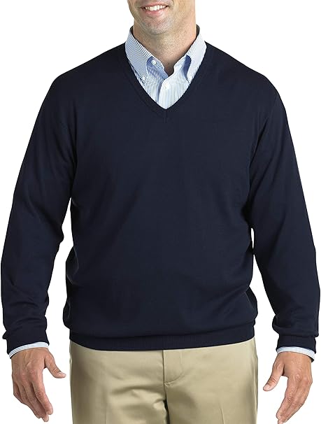 Harbor Bay by DXL Men's Big and Tall V-Neck Pullover | Lightweight Cotton for Easy Wear with a Ribbed-Knit Trim