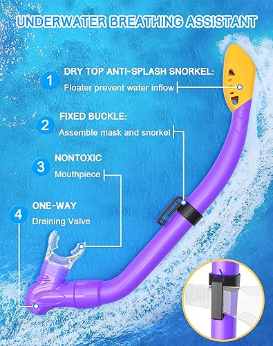 Vista 92 de Gintenco Juego de esnórquel para niños, máscara de buceo para niños como gafas de natación unisex, máscara de buceo antivaho y juego combinado