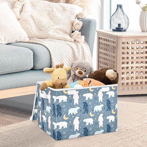 Miniatura 9 de Ollabaky Contenedor de almacenamiento plegable con tapa, organizador de cubos grandes, cestas con asas para organización de armario, estantes,