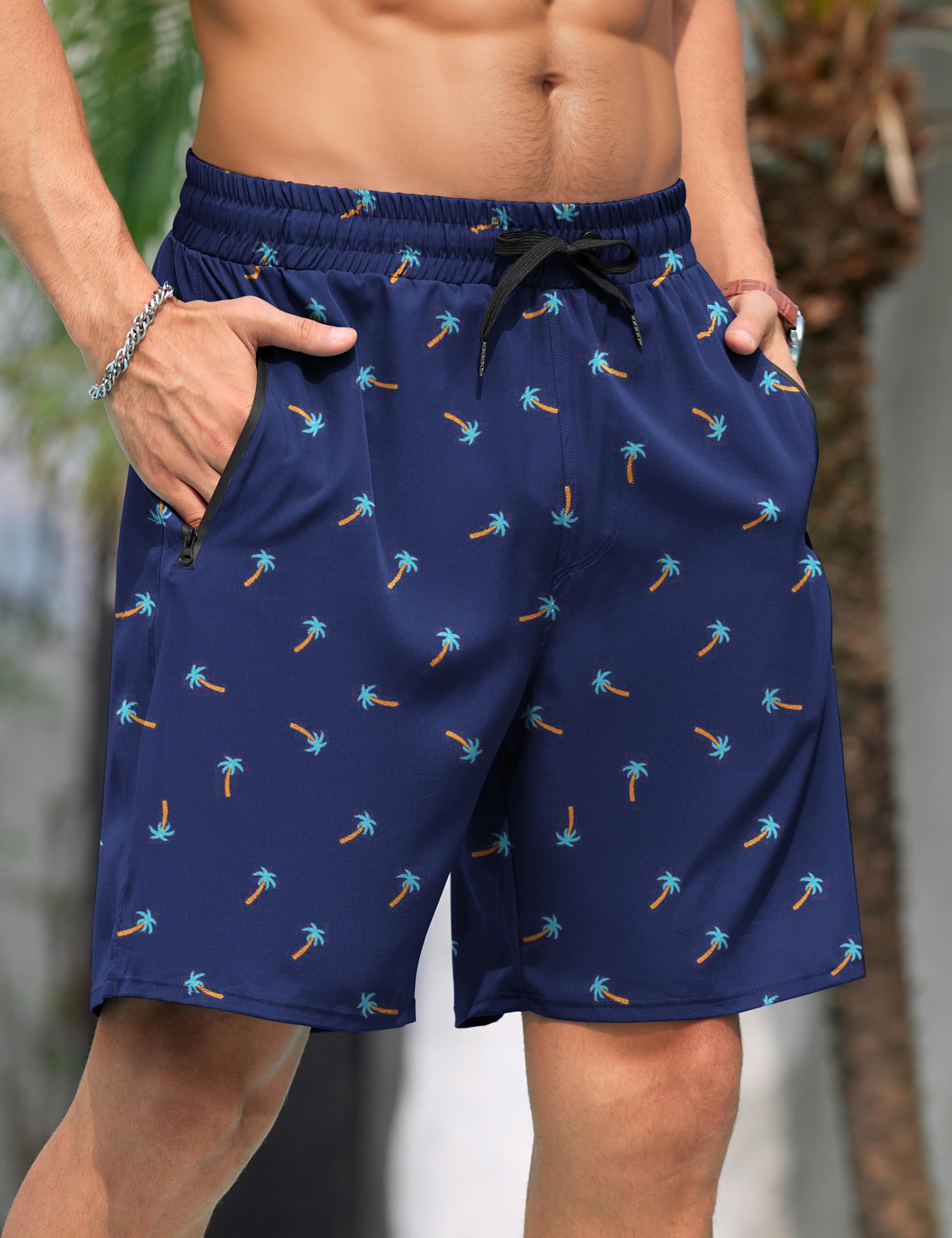 bolukets Badehose für Herren mit Kompression Liner 7" 2 in 1 Atmungsaktiv Badeshorts mit Reißverschlusstaschen Männer Elastisch Boardshorts mit Tunnelzug