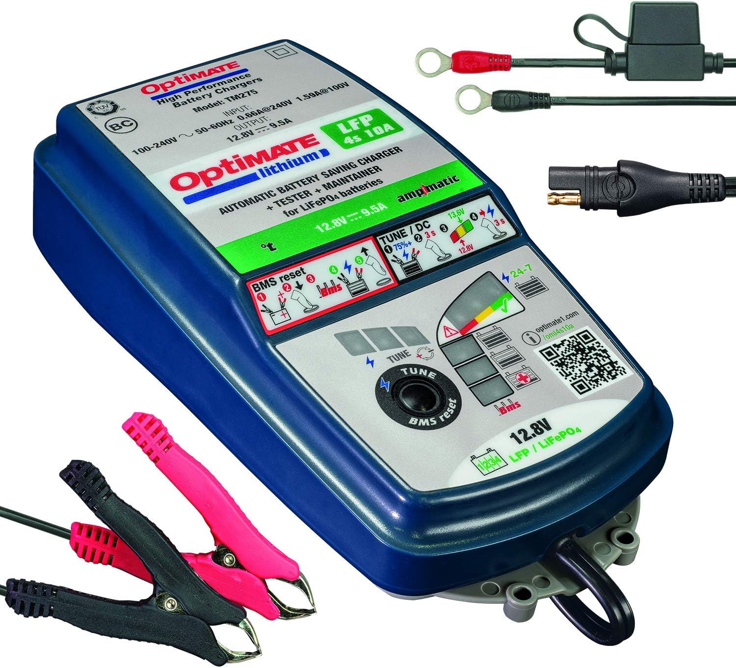 Optimate Lithium 4s 10A, TM-275v2, 10-Step 12.8V 10A Sealed Battery Saving Charger & maintainer