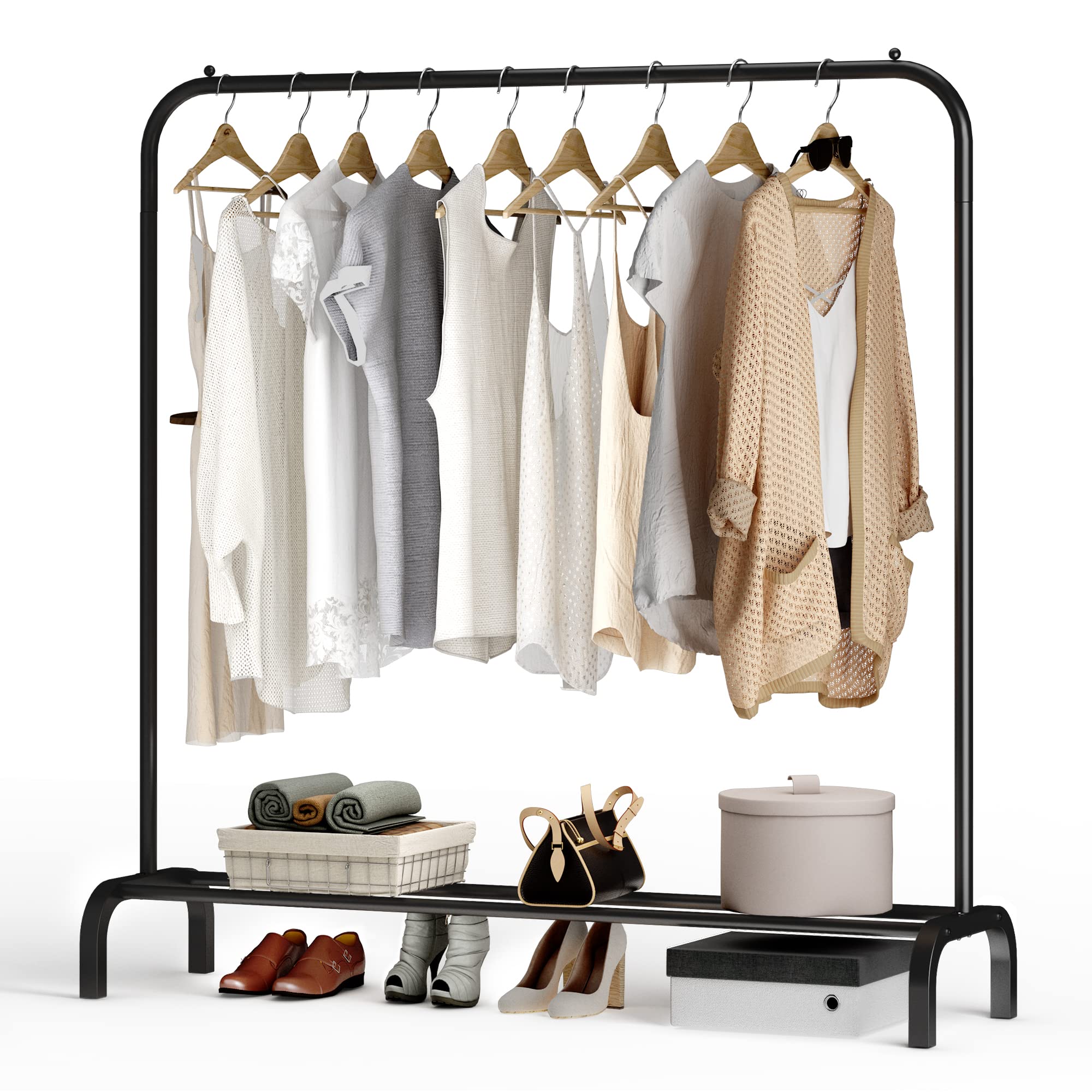Photo 1 of JOISCOPE Single Rod Portable Garment Rack for Hanging clothes, Space Saving Clothing Rack, Freestanding Hanger with Bottom Shelf, Heavy Duty Clothes Rack for Bedroom, 41inch, Black