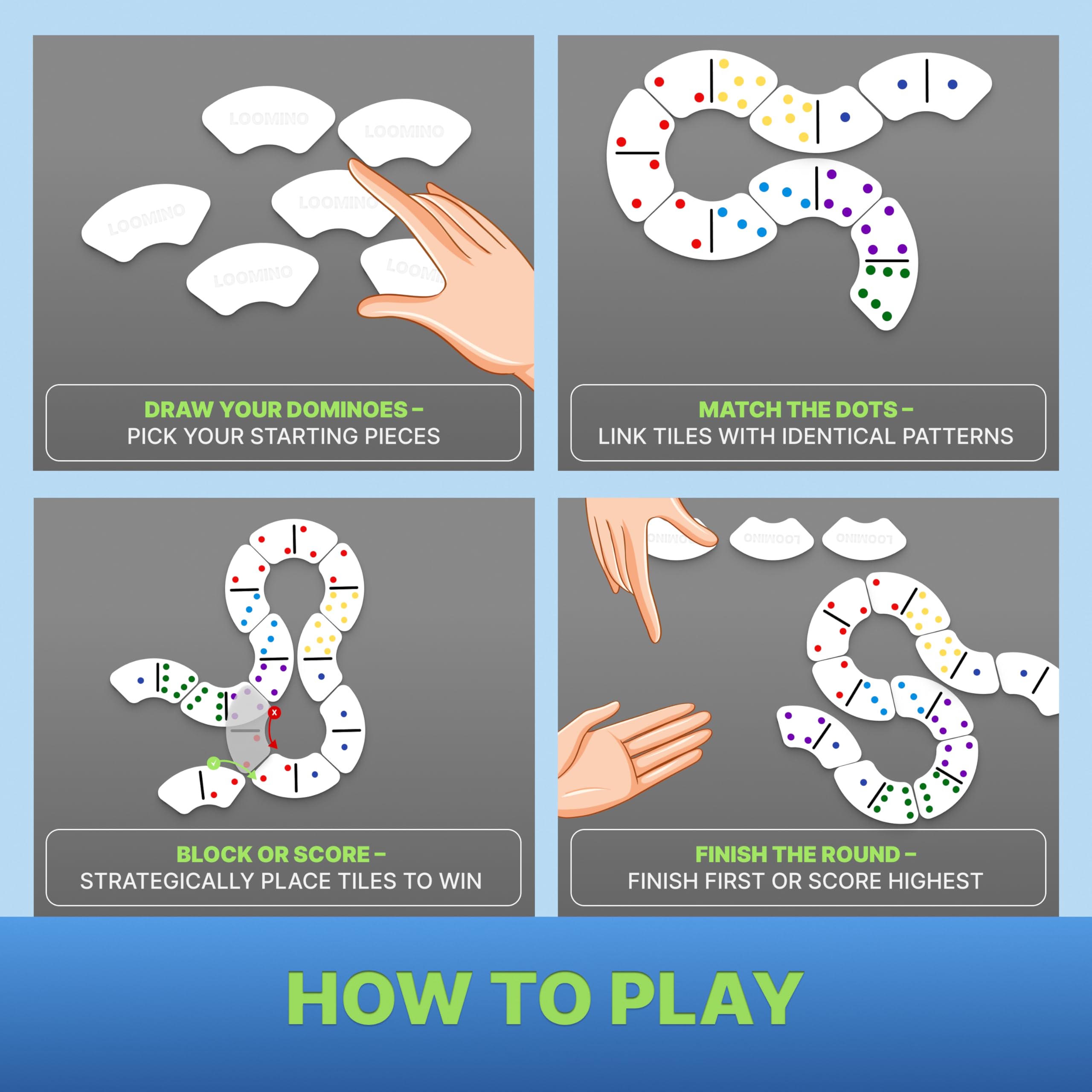 Queensell Dominoes Set for Kids and Adults - New Generation of Dominoes Game - Family Board Game for Kids and Adults - Loomino - Image 4
