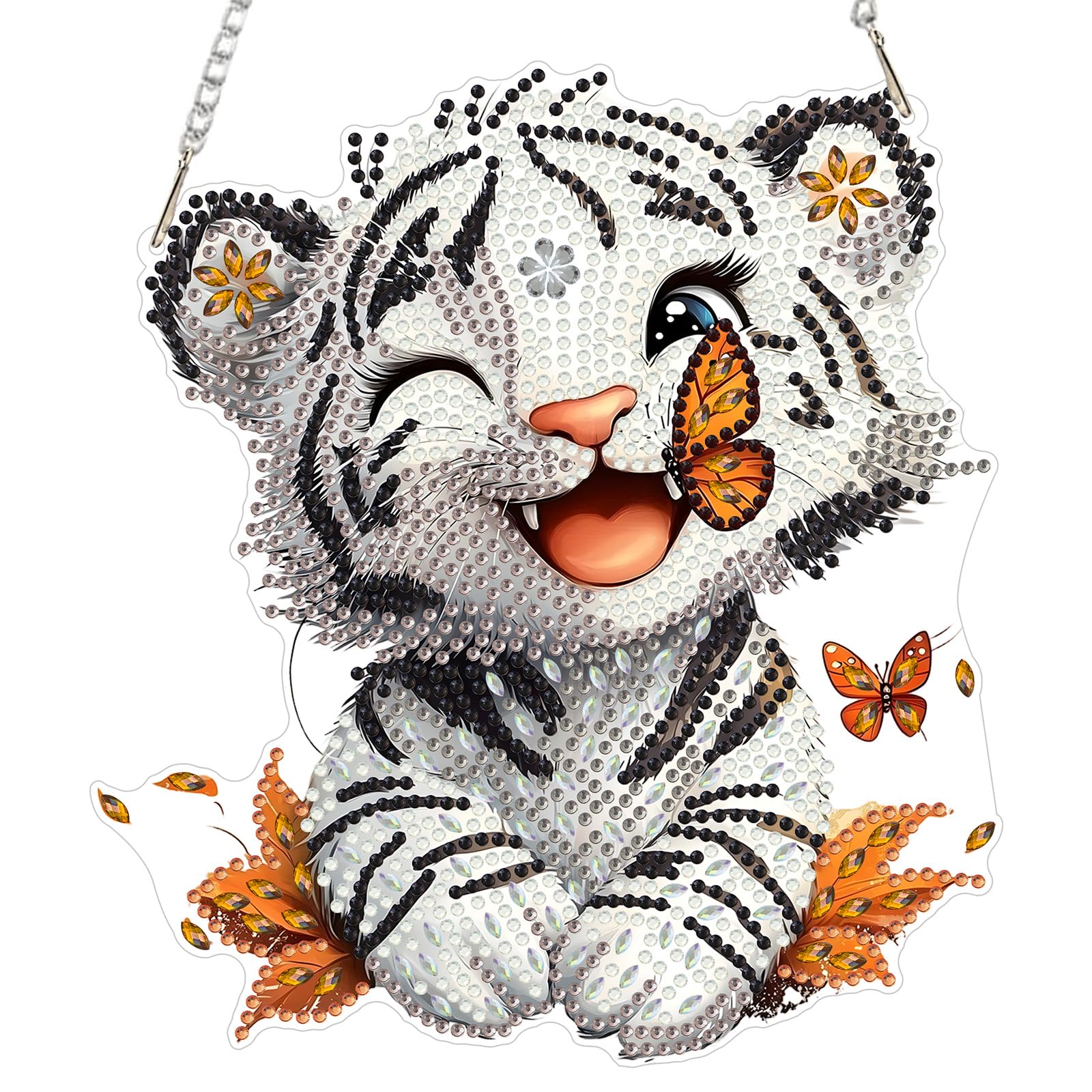 MXJSUA White Tiger Diamond Painting Art Window Suncatchers, Diamond Art Kits for Adults Hanging Ornaments with Chain, Special Shape Crystal Diamond Pendant Accessories for Decor Gift 20x20cm