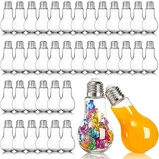 40 Pack Plastic Light Bulbs, 120ml/4.1 Oz Clear Fillable Ornaments, Plastic Light Bulbs Candy Jars for Crafts, Decorative Centerpieces, Party Favors, Silver