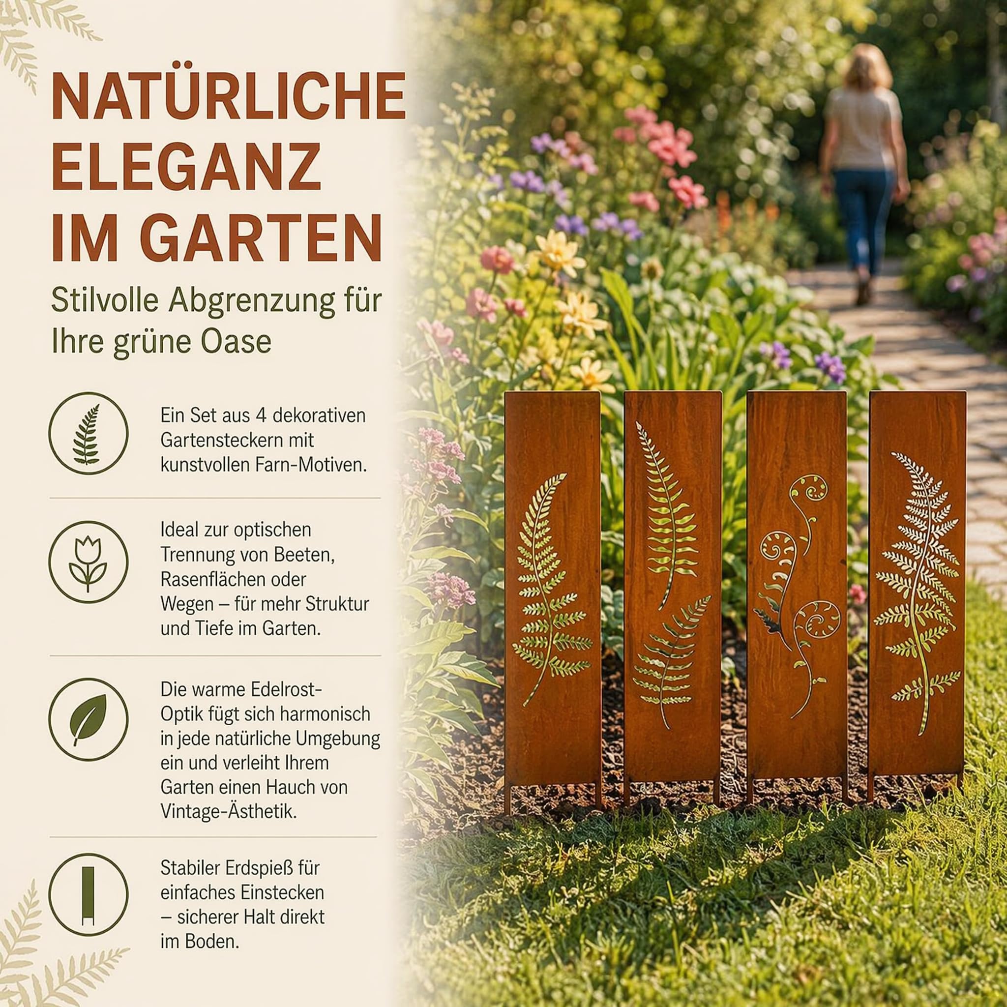Frangivista in metallo, 4 x 11 cm x 44 cm, effetto ruggine per giardino, protezione da sguardi indiscreti, per giardino, in acciaio corten, protezione da sguardi indiscreti