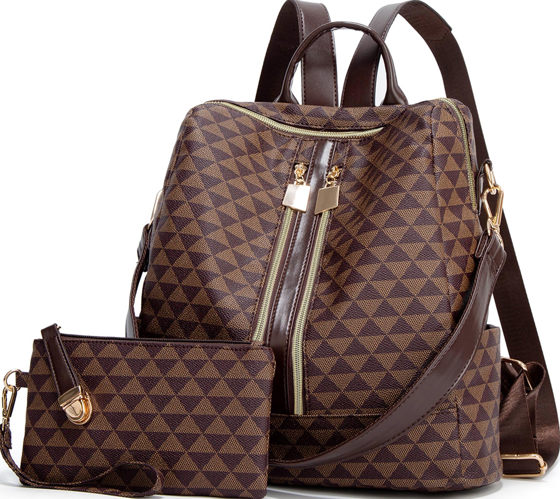 Backpack Purse for Women PU Leather Travel Satchel Handbag Convertible Design Bag with Purse 2 Piece