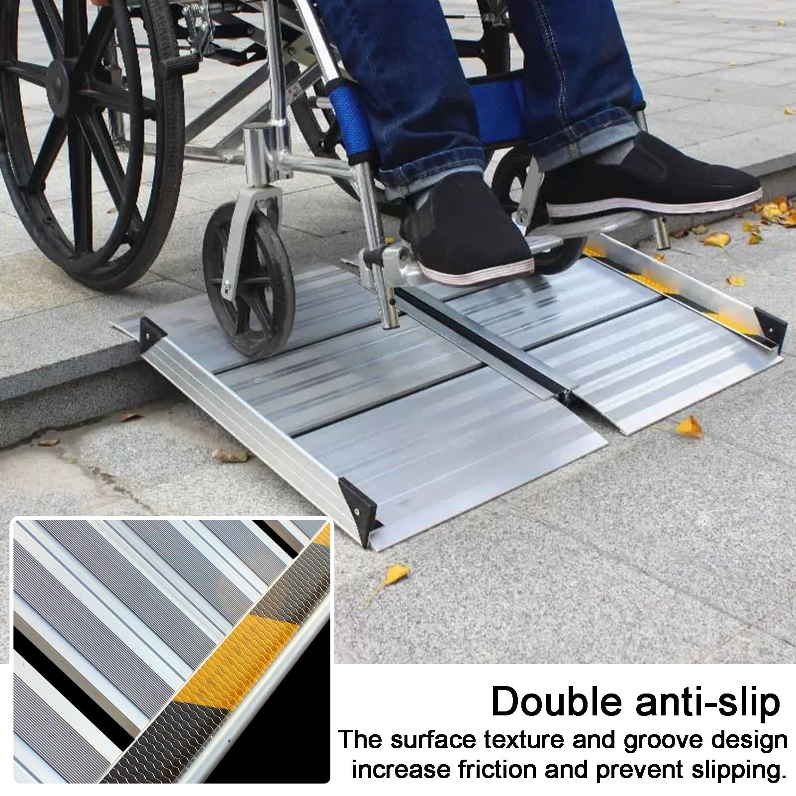 Rampas para Silla de Ruedas, Rampa de Transición, Plegable, con Asa de PU, Capacidad de 300 kg, para Sillas de Ruedas, Carritos, Cochecitos y Scooters(56cm/22in)