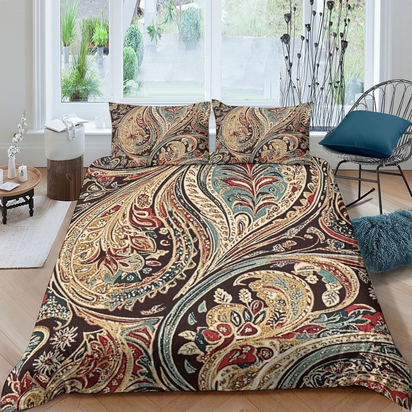 Ctjqhvkz Style-5 3D Printed Paisley Vintage Fitted Sheet Microfiber Soft Brown Red Mattress Cover For Bedroom Guestroom Decor Single（135X200cm）