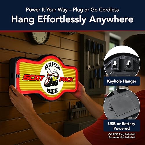 Miniatura 3 de Super Bee Scat Pack Letrero De Led, 16" Tie Shaped señal, luz LED Cuerda que tiene una apariencia, decoración de pared para hombre cave, cochera, de