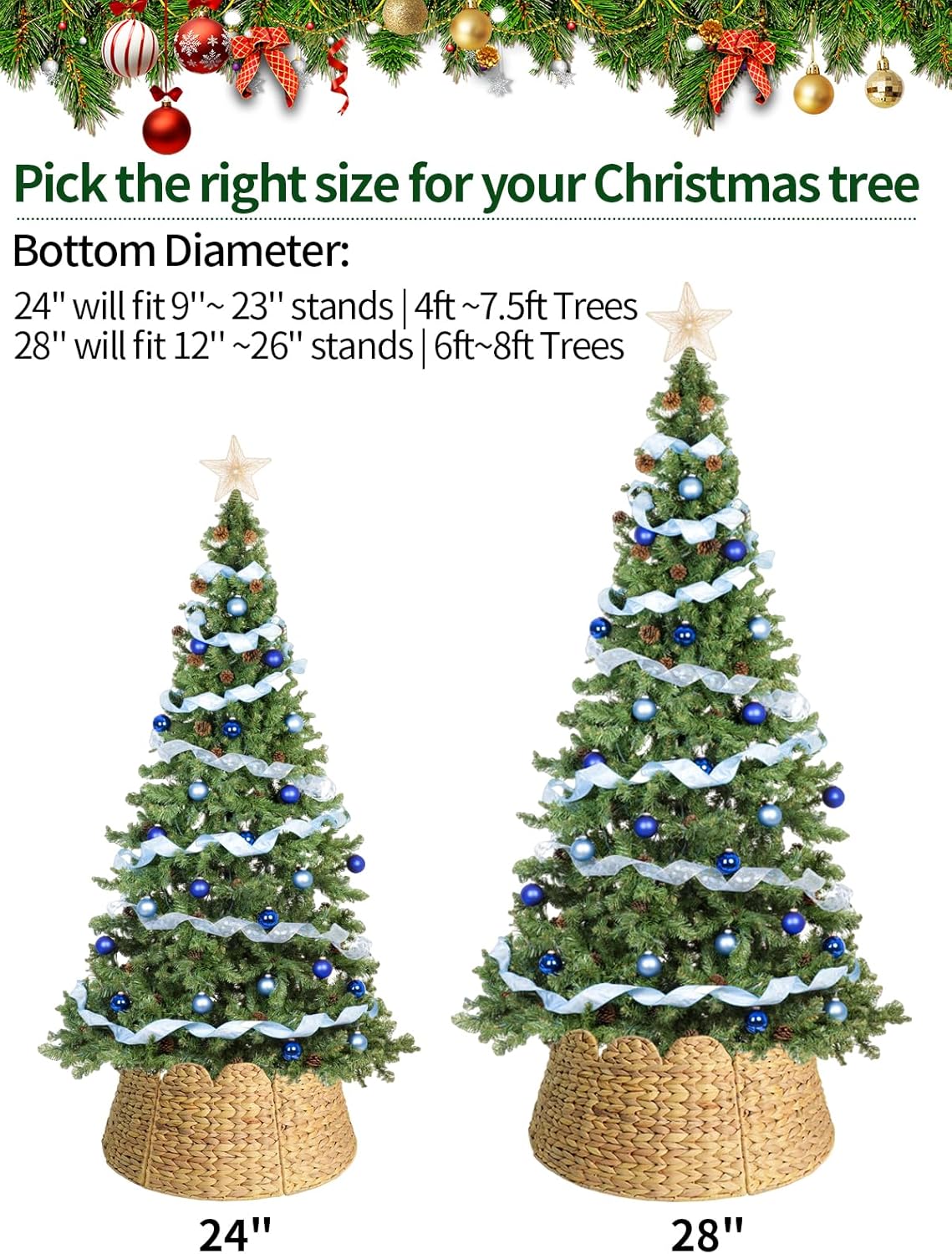 Christmas Tree Collar, 28" Woven Hyacinth Xmas Tree Collar for Artificial Trees, Woven Tree Stand Base Cover, Christmas Tree Skirt for Holiday Home Decoration