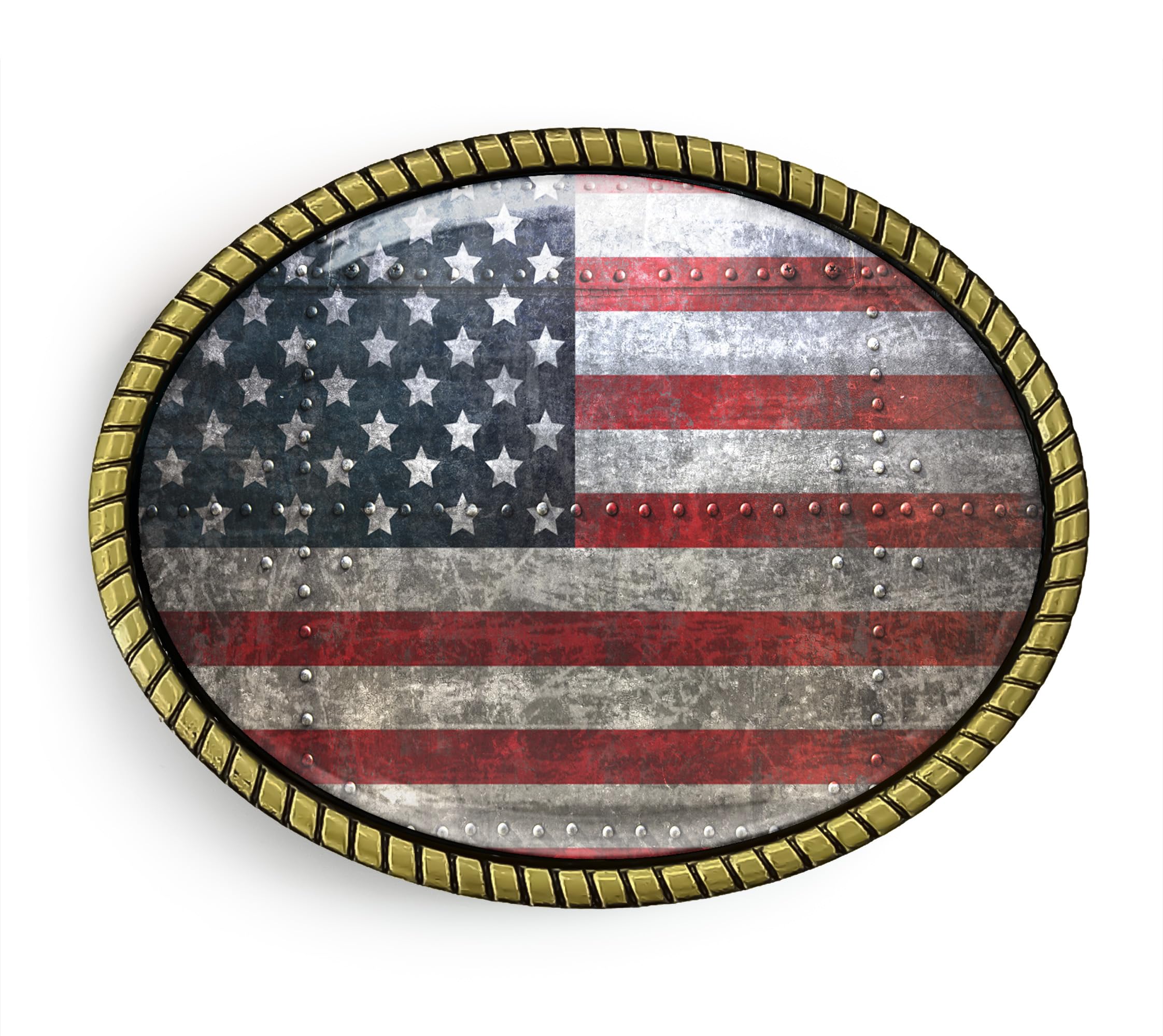 American Flag Belt Buckle - Handmade Grunge USA Belt Buckle (Antique Gold)