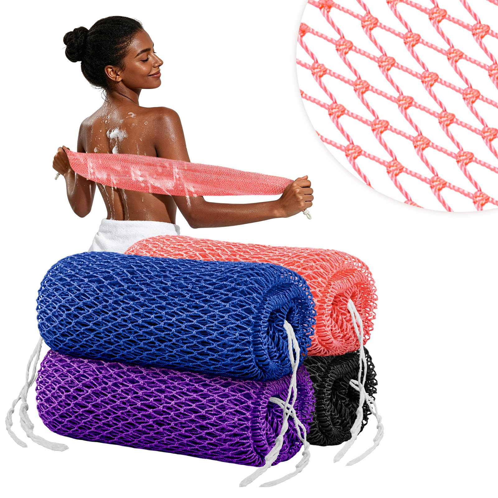 Cleangor 4Pcs African Net Sponge Authentic with Knots - Exfoliating Body