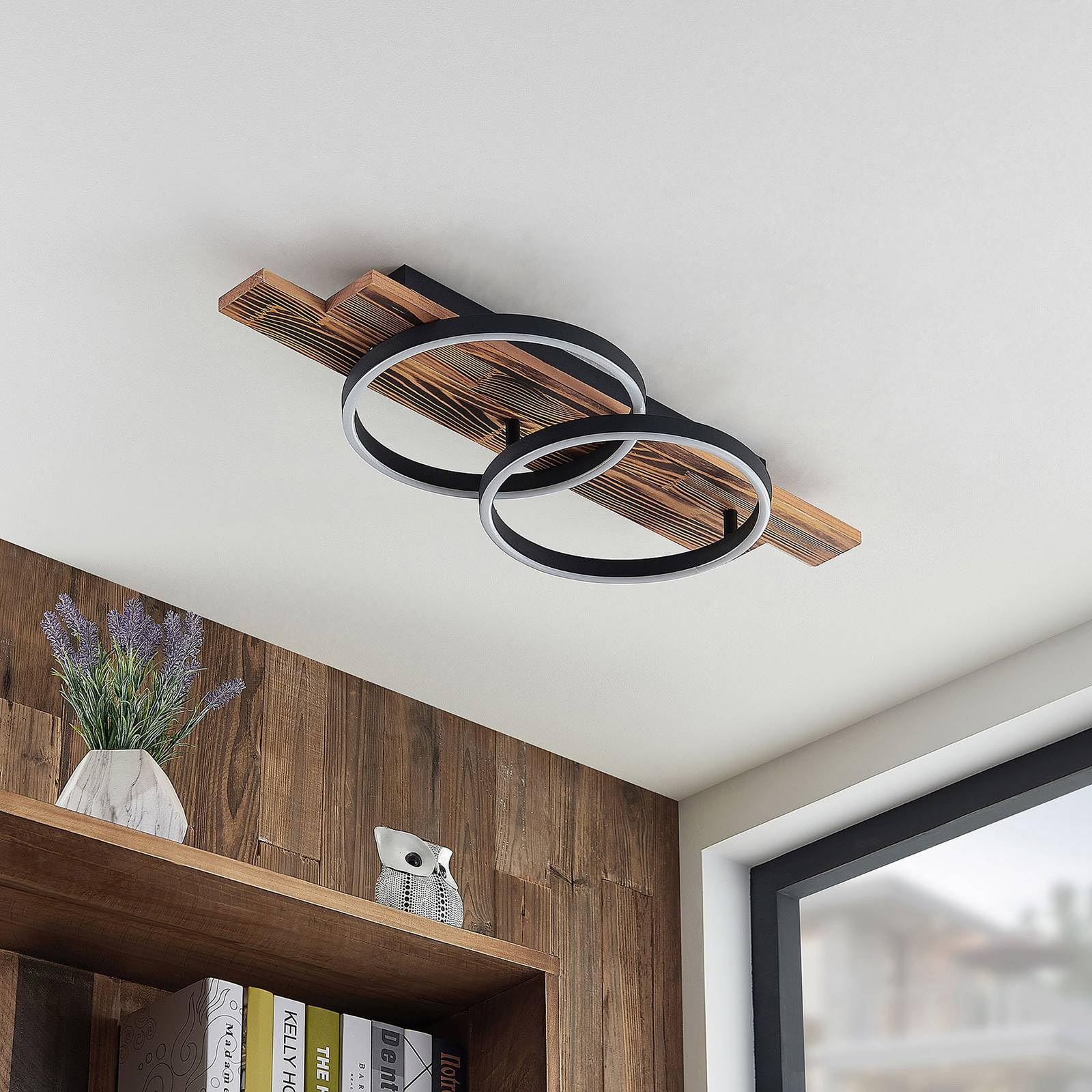 Lindby Plafoniera LED dimmerabile (Moderno) colore Ocra, in Legno ad es. Soggiorno & Sala da pranzo lampadina inclusa lampada plafoniera
