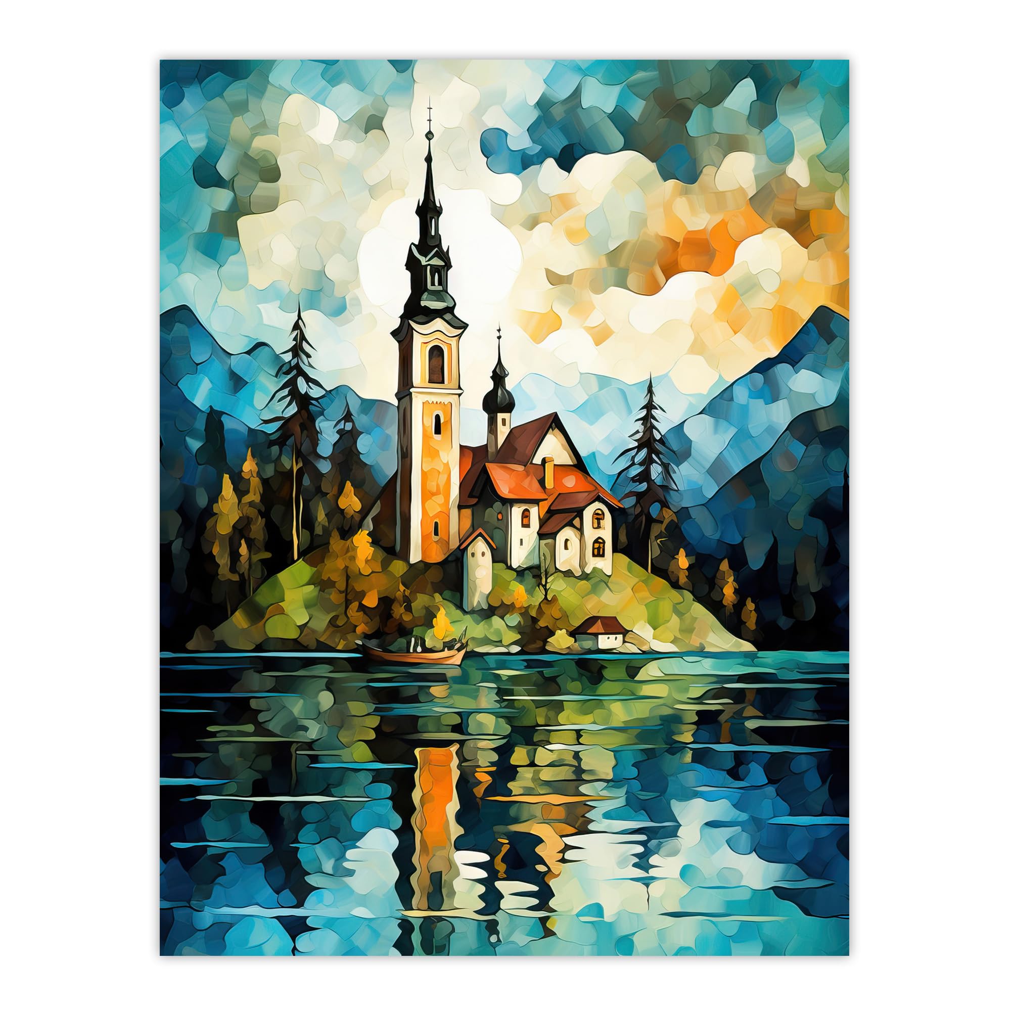 Artery8 Lake Bled Artwork Poster Print - W18" x H24"