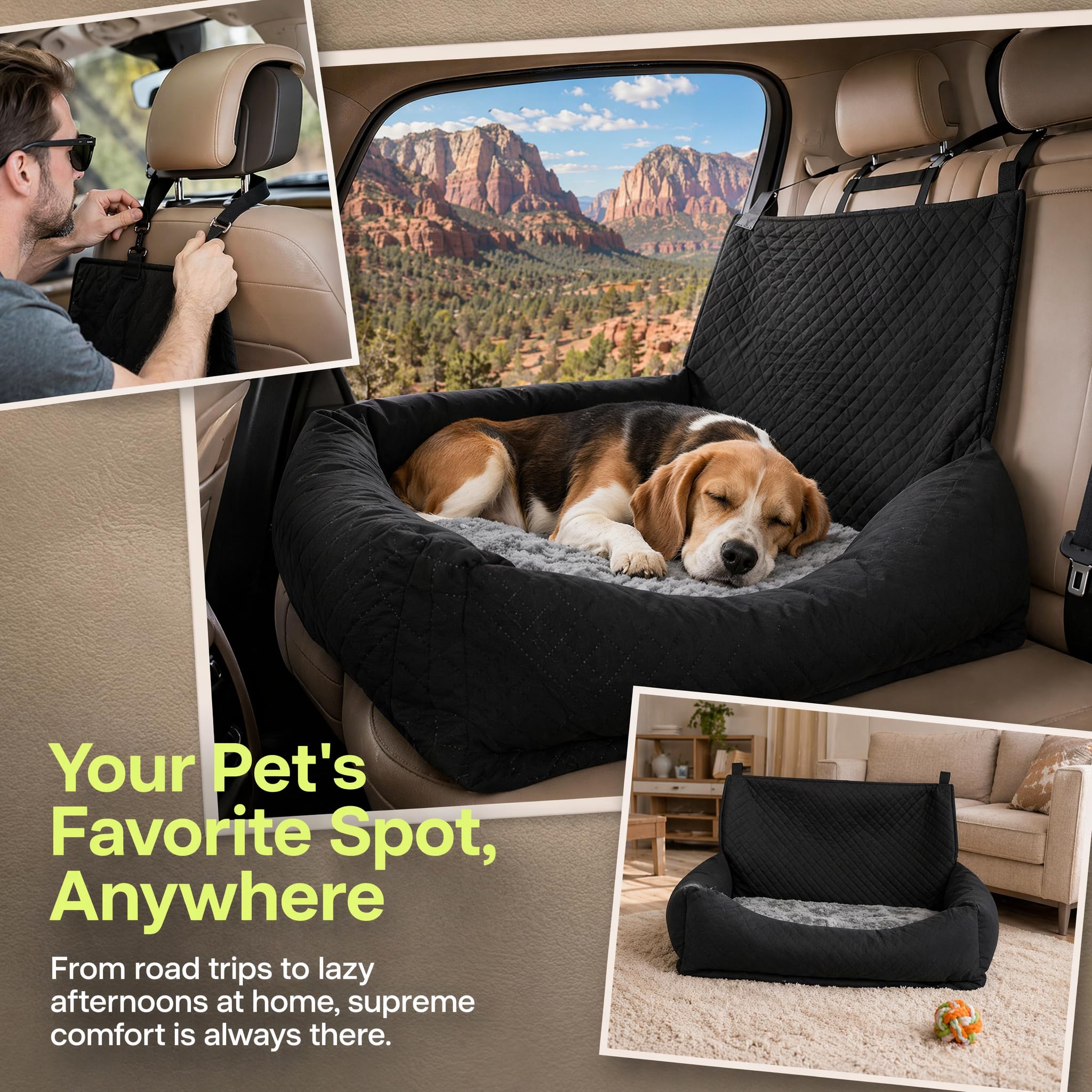 Hunde Autositz für Große Hunde Hundesitz Auto Rückbank 90x56x48cm mit Sicherheitsgurten Waschbarer Unterlage Hundeautositz Hundekorb Auto Hundebett Dog car seat für SUV Limousine Van