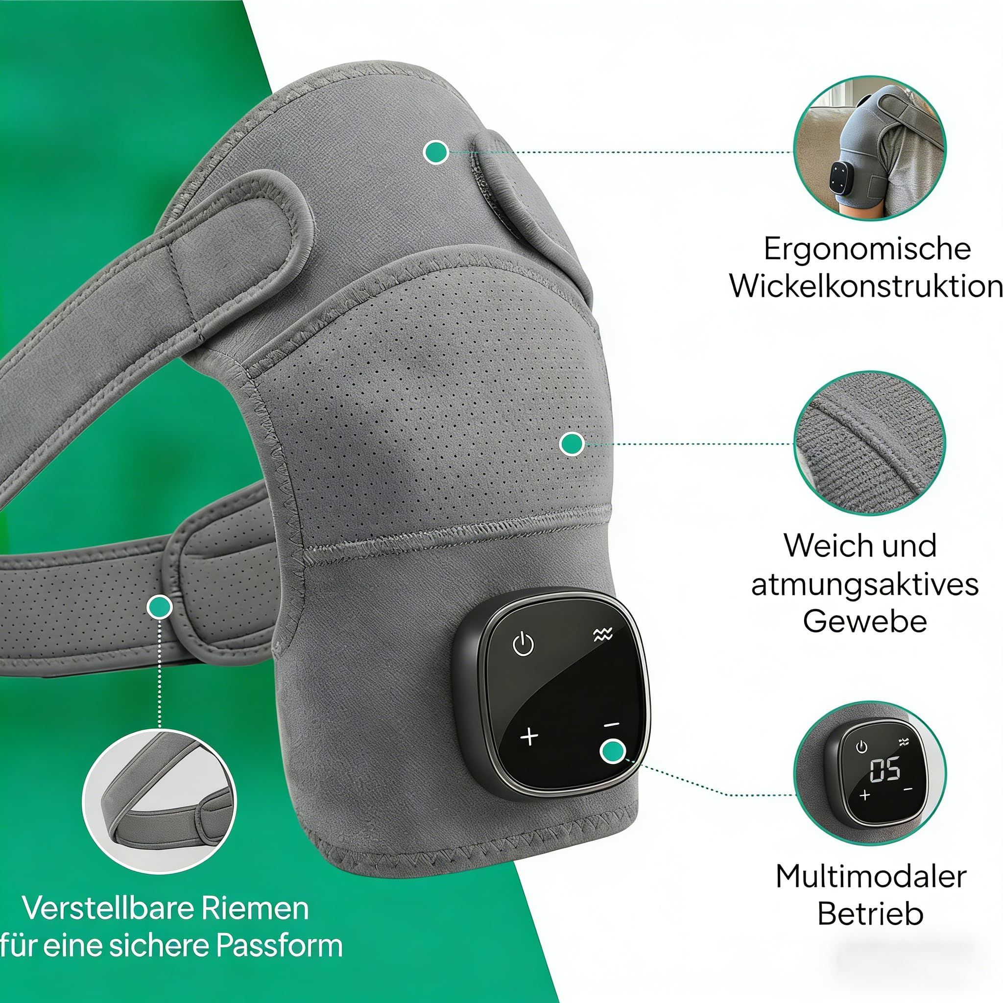relivera relevo 3-in-1 Schultermassager, Kabellose Beheizte Schultermassageauflage, mit 5000mah-Akku & Led-Touchpanel