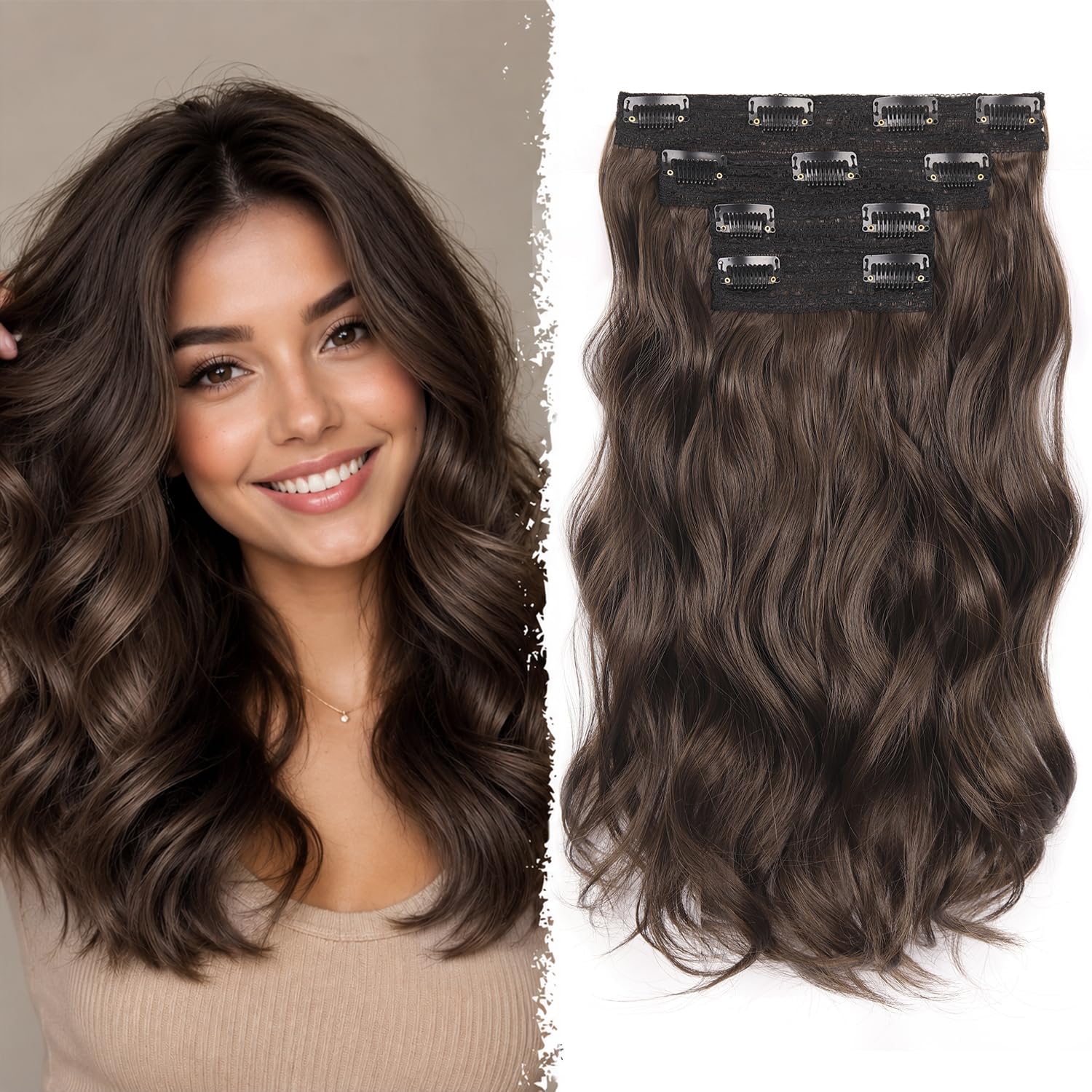 Photo 1 of 14 Inch Brown Hair Extensions, Wavy Synthetic Clip in Hair Extensions