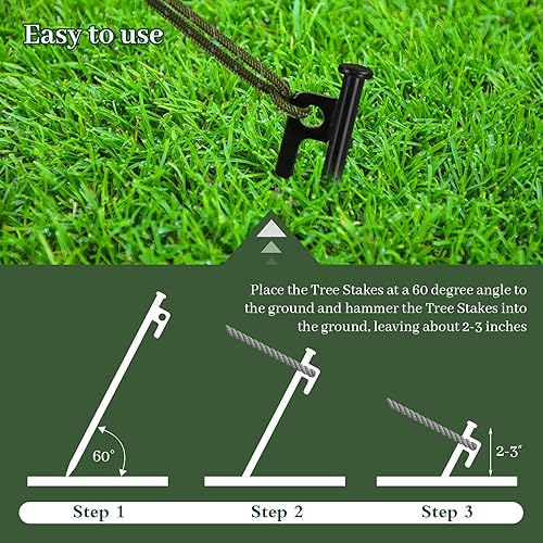 Miniatura 5 de Estacas para árboles kit de alisado de estaca de árbol de acero resistente, estacas y soportes para árboles jóvenes, incluye 6 estacas de acero para
