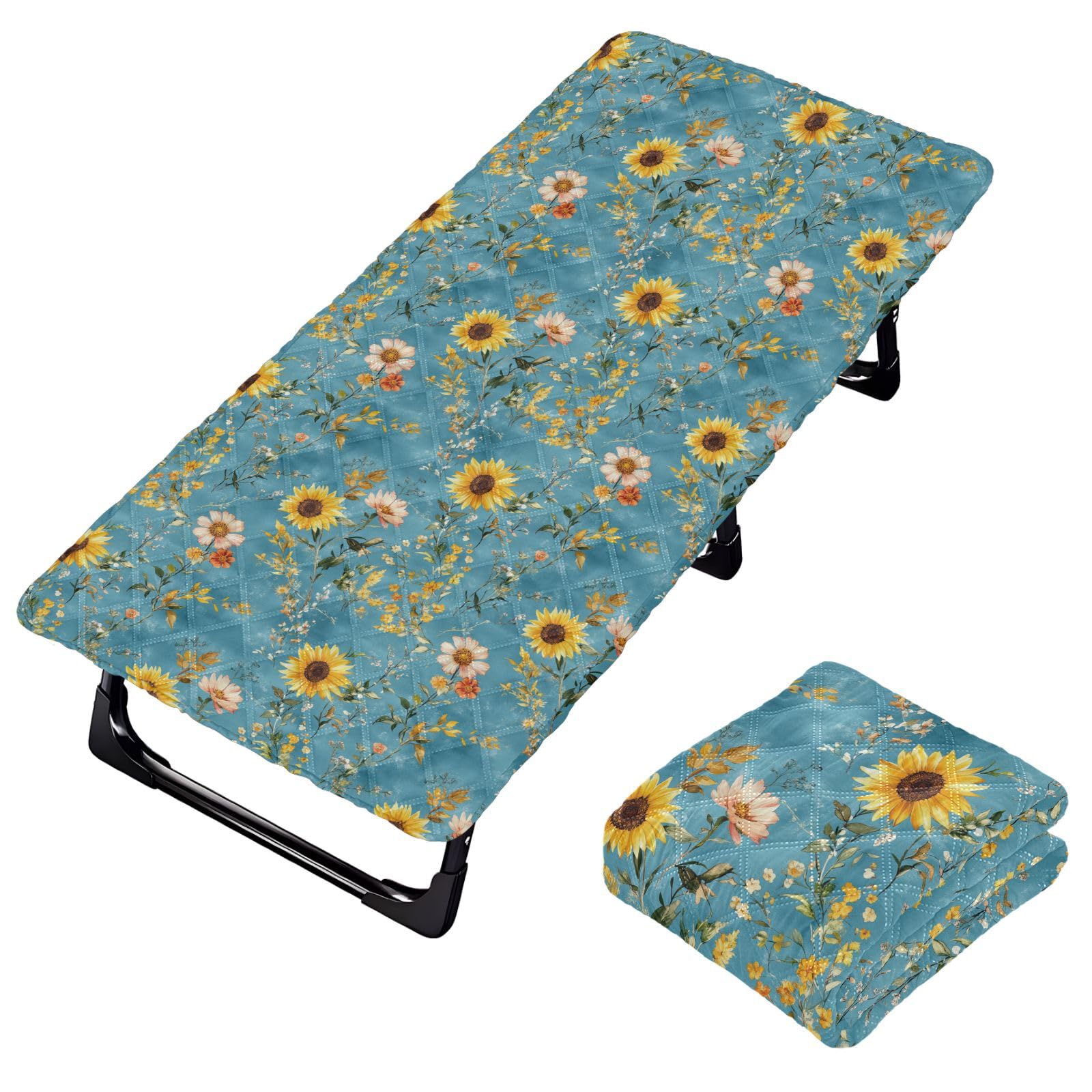 Fall Flowers Sunflower Blue Kids Travel Bed Sheet Washable Cot Sheet for Collapsible Toddler Bed for Children Daycare Cot 50' x 25' (Bed Not Included)