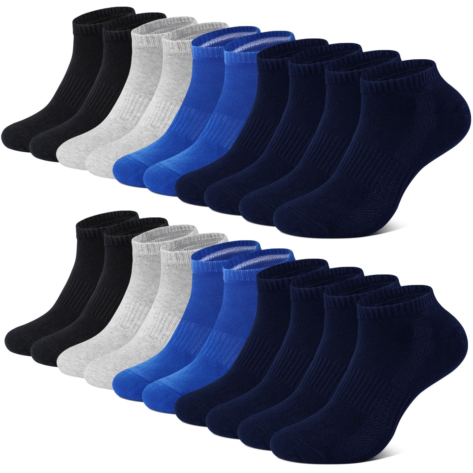 FALARY Sneaker Socken Herren Damen Sportsocken 10 Paar Atmungsaktives Laufsocken Baumwollsocken Kurze Halbsocken 35-38 Schwarz Grau Himmelblau Marineblau
