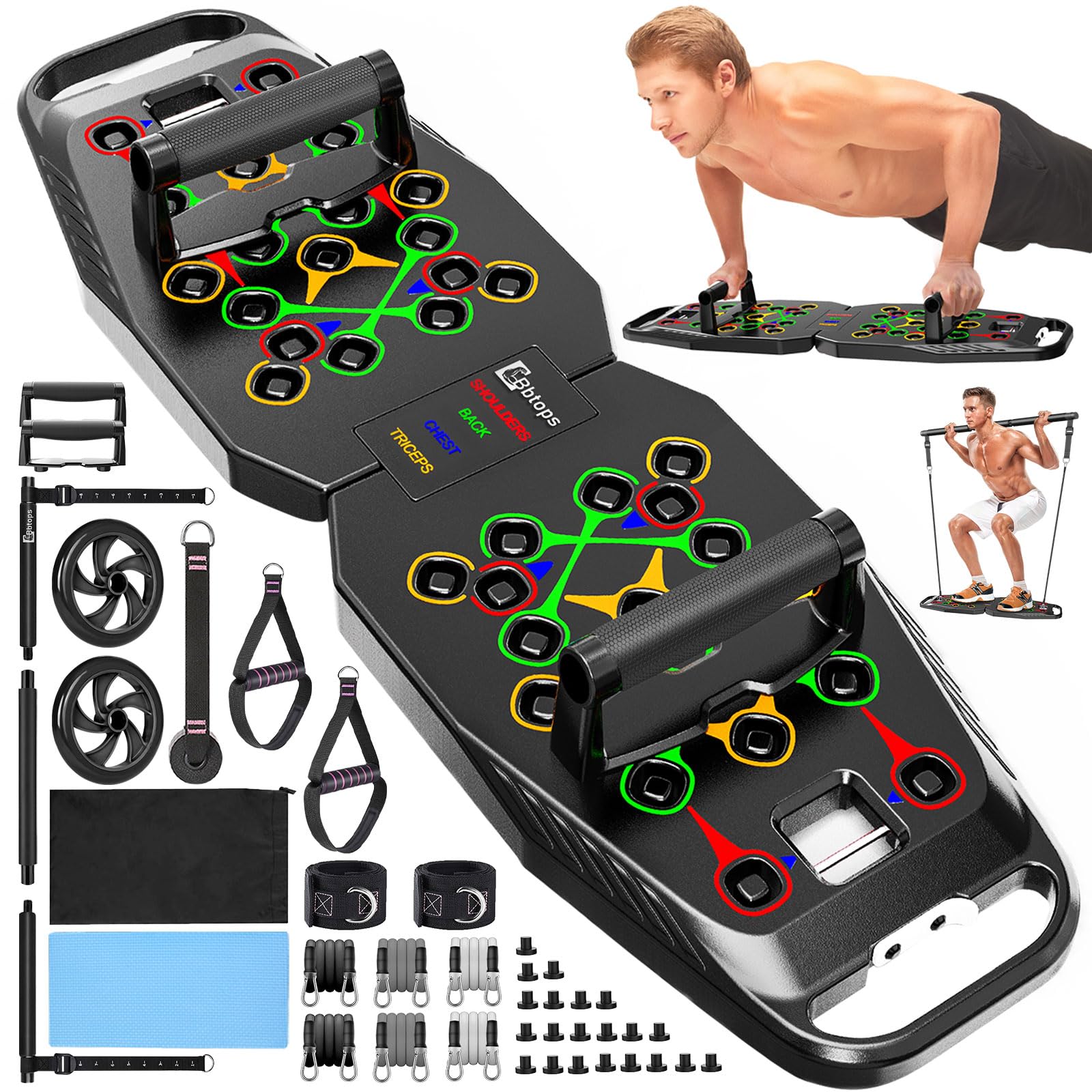 BBTOPS Push UP Board, Pilates Bar & Fitness Accessories, 25 in 1 Foldable Push up Bar at Home Gym, Workout Exercise Professional Push Up Strength Training Equipment for Man and Women