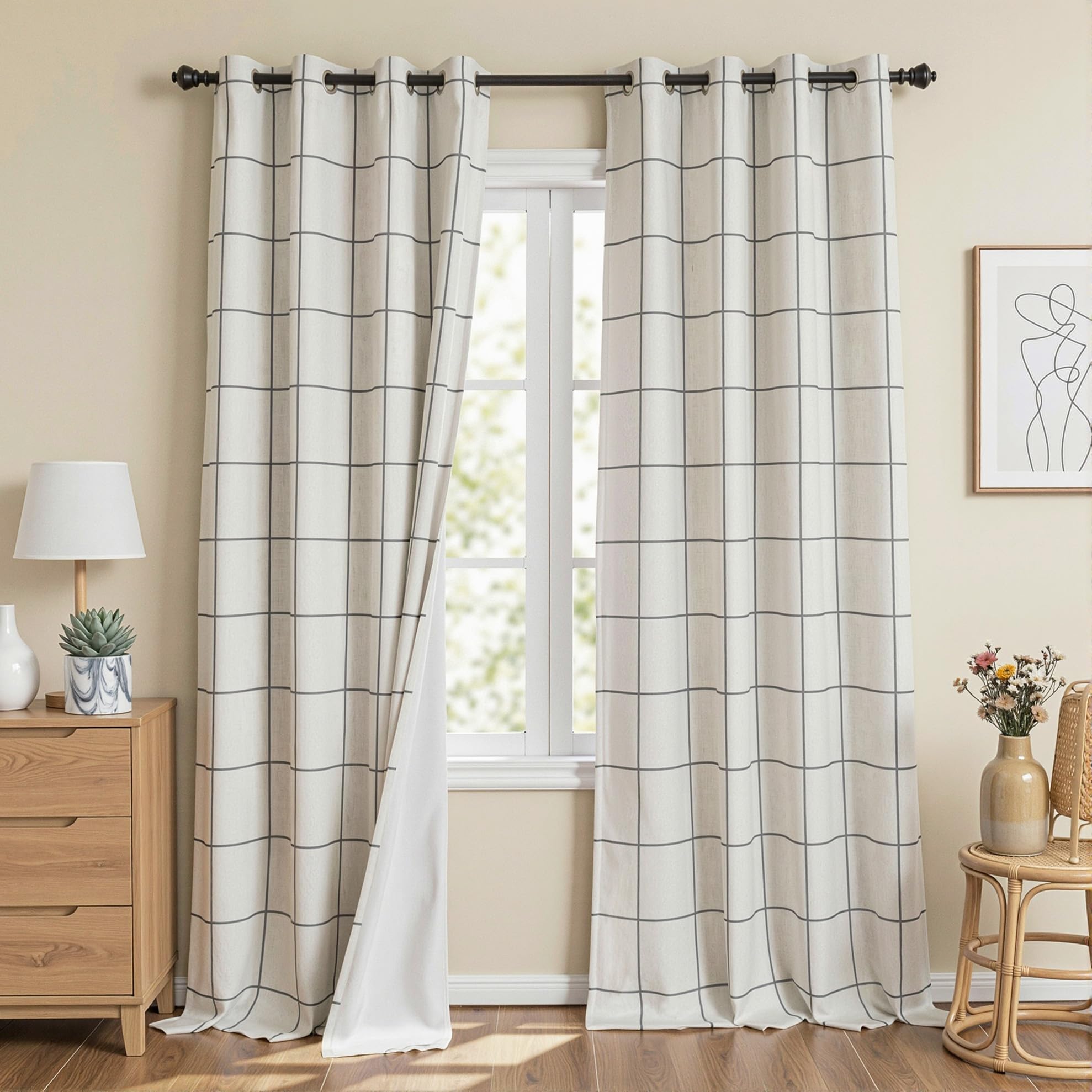 MYSKY HOME Deep Grey Plaid Blackout Curtains for Bedroom and Living Room
