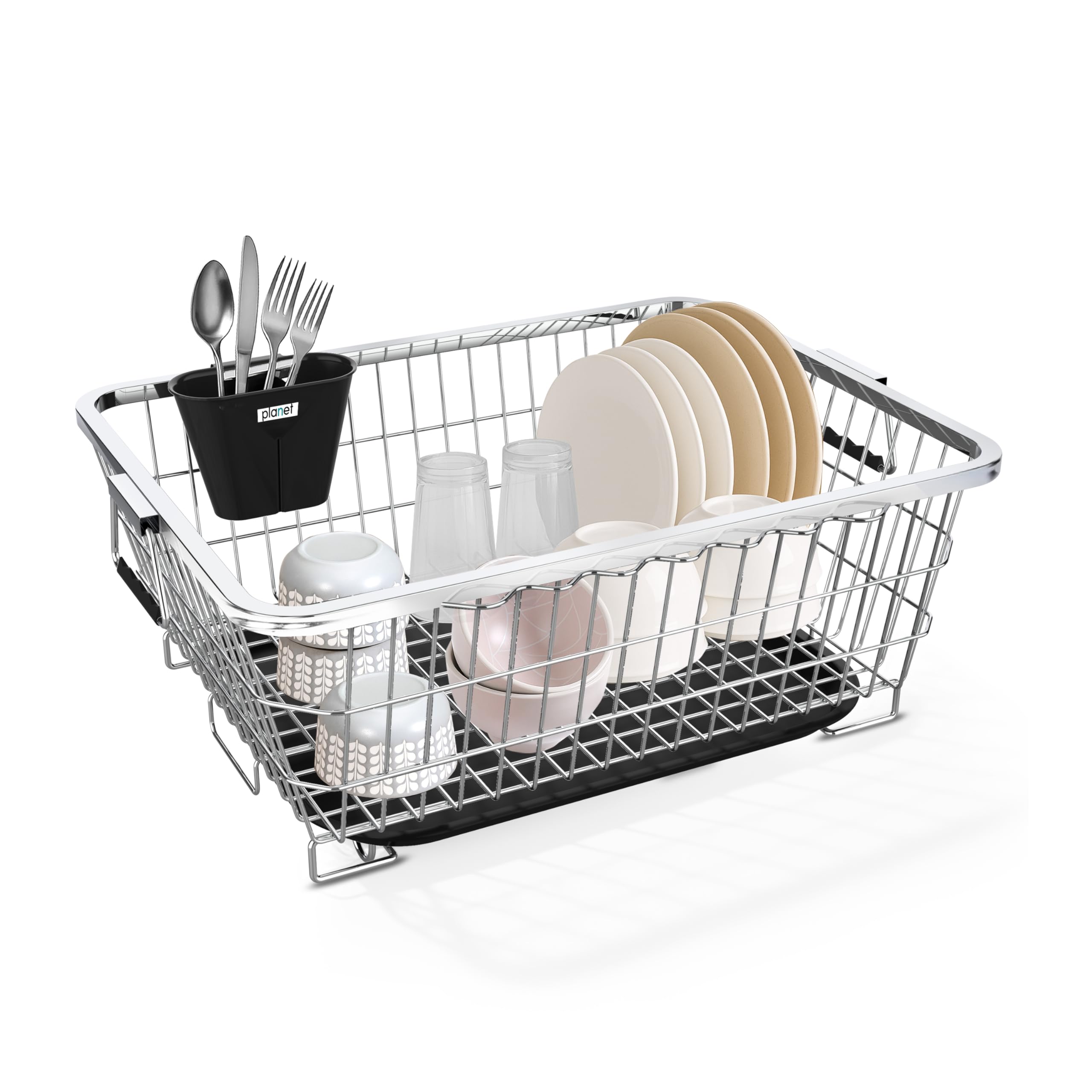 Planet Stainless Steel Dish Drainer Basket for Kitchen Utensils/Utensil Rack/Plate Stand Bartan Basket/Dish Rack Organiser for Kitchen (58 x 43 x 23 cm, Chrome Finish) (Pack of 1)