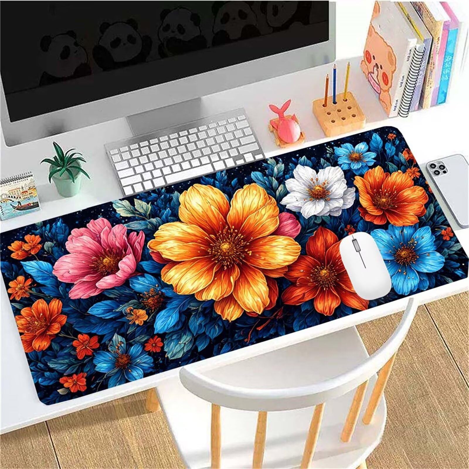 Alfombrilla Ratón Flor Color Alfombrilla Ratón XXL 1400x600x3mm Mouse Pad Resiste Salpicaduras, Extendida de Gran Tamaño con Bordes Cosidos, Mejora Precisión y Velocidad, Antideslizante,Duradera y-241