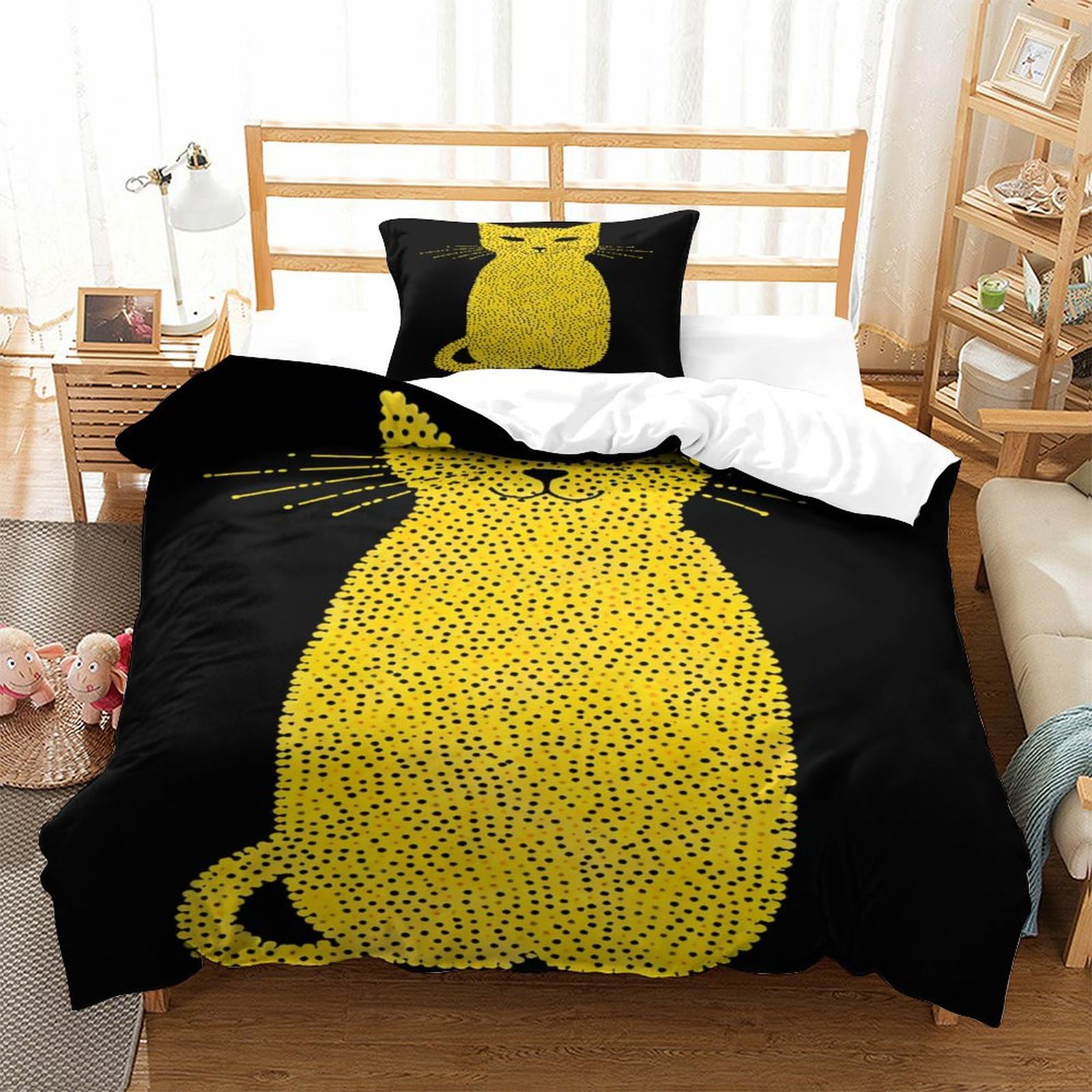 P1S9U7W5Y Stylish Cat 3D Printed Duvet Cover Set 3pcs Microfiber Cat Bedding Set Single