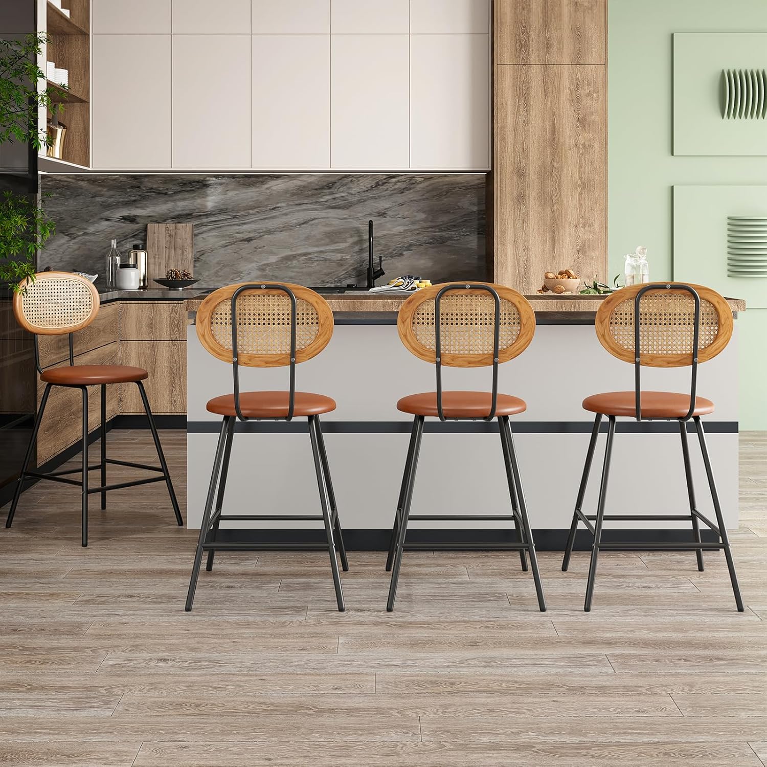 Counter Stools with Backs,Rattan Stools Counter Height, Eco