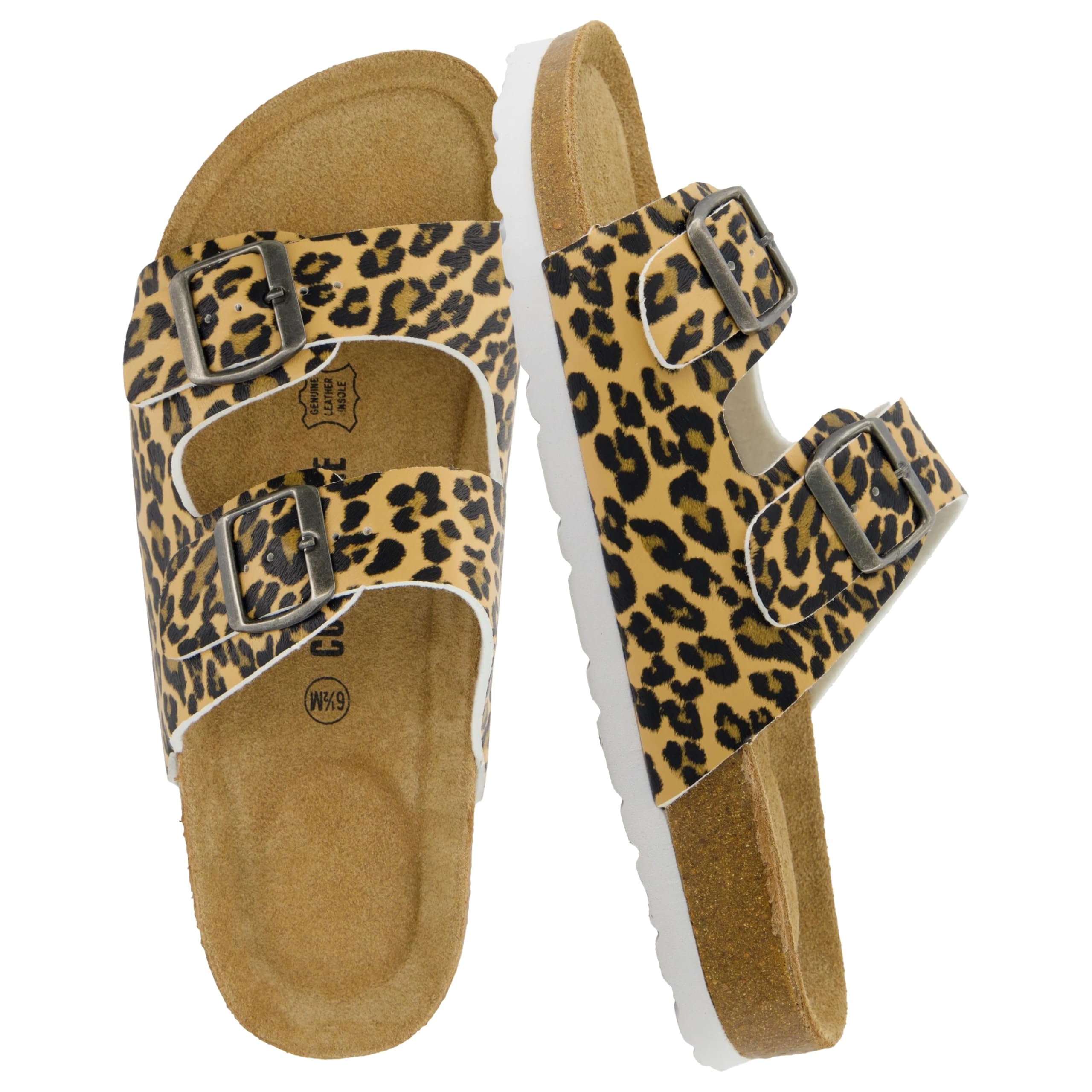 CUSHIONAIRE Lane Cork Footbed Sandals for Women – Comfortable Double Buckle Slip-On with Genuine Suede Footbed & Arch Support Slides for Women