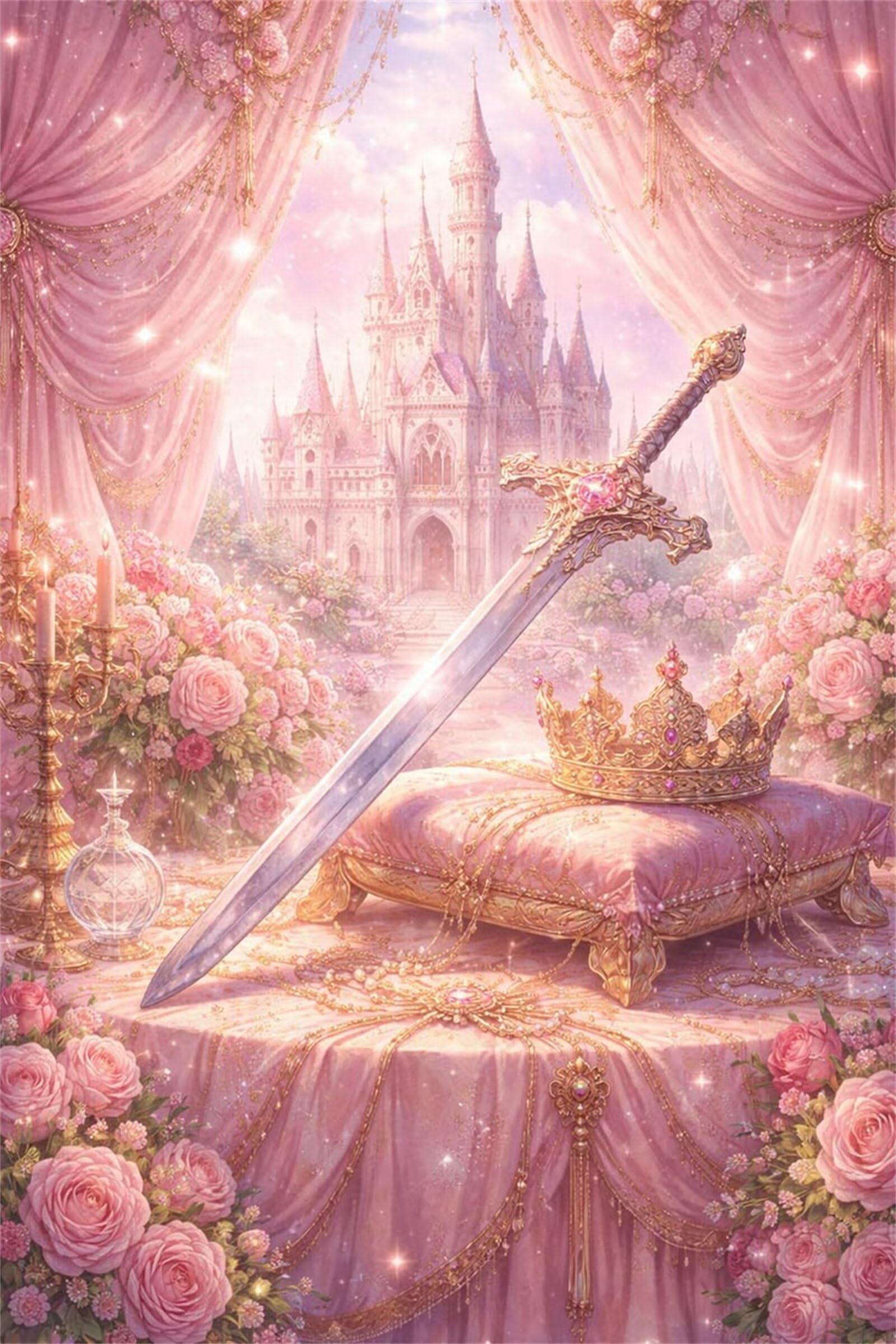 5D Rose Diamond Painting Kit, Bricolage Couronne du palais Peinture Diamant Adulte, 105x135cm Square Art du Diamant Painting Kit Complet, Broderie Diamant Point De Croix Painting pour Maison Décor