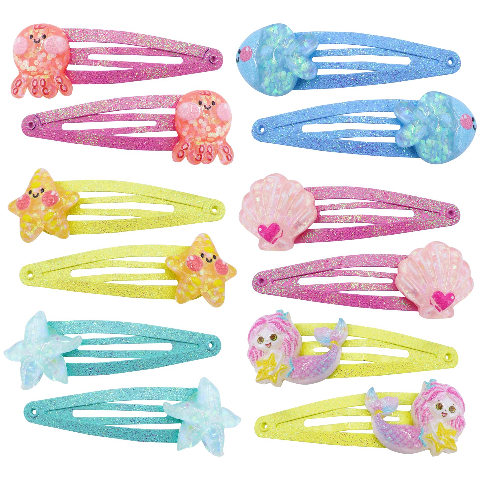 PinkSheepBaby Hair Clips, Hair Clips for Girls Toddler Hair Clips 6Pack/12pcs, Unincorn Mermaid Bunny Hair Accessori Metal Snap Barrettes (Mermaid)