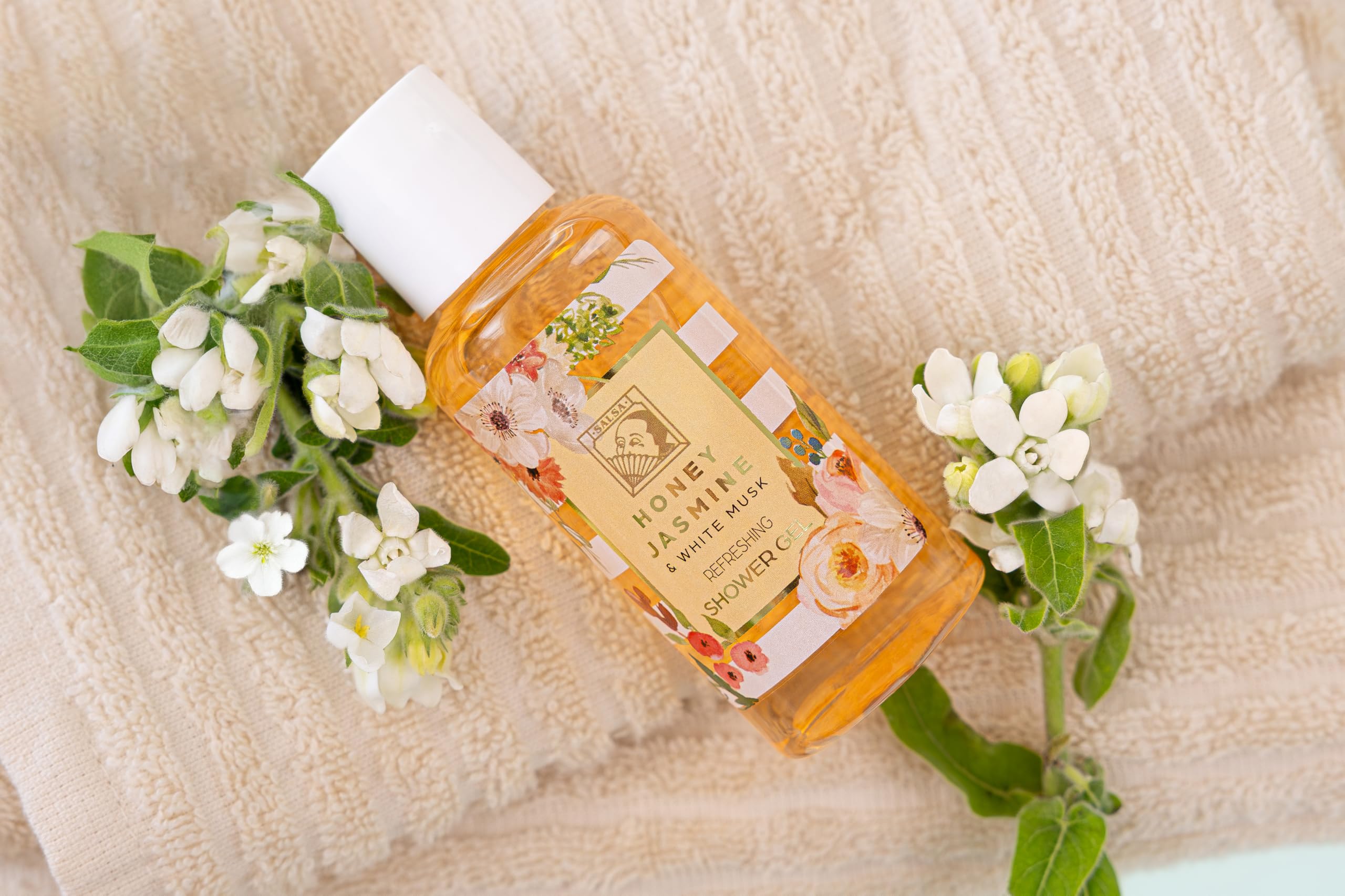 Accentra - Set de ducha para mujer HONEY JASMINE en un bonito estuche - Set de cuidado de 2 piezas con gel de ducha y loción corporal - Regalo de bienestar para San Valentín o el Día de la Madre