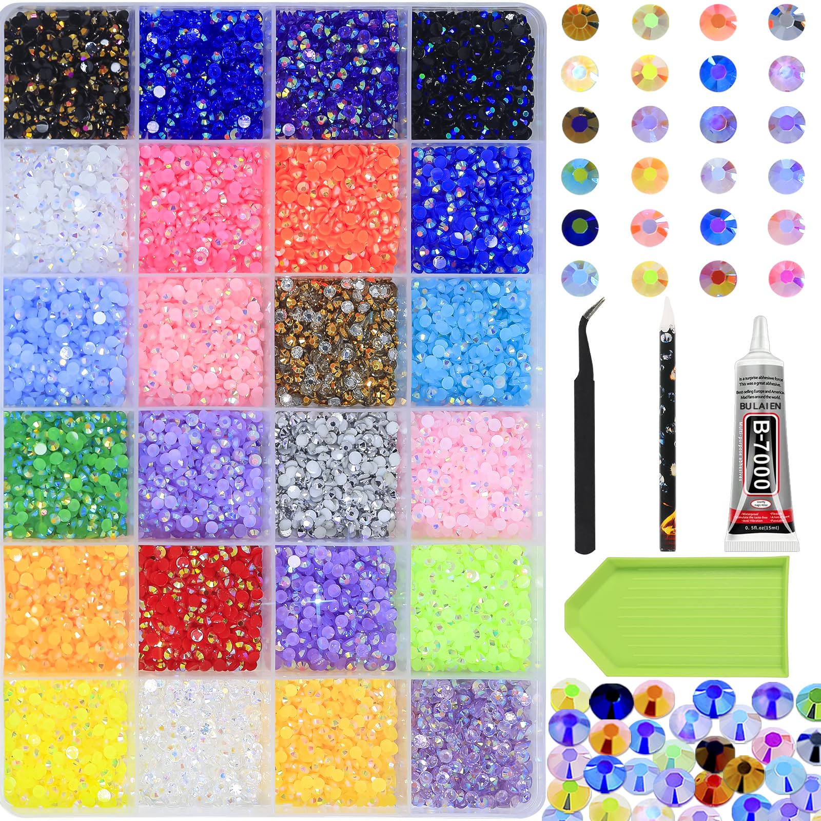 DZHILHMX Resin Jelly Rhinestones for Crafting - 18000pcs 3mm Multicolor, Flatback Rainbow Gems Bedazzling Crystal with 15ml B7000 Jewelry Glue for DIY Crafts Clothing Shoes Nail Art