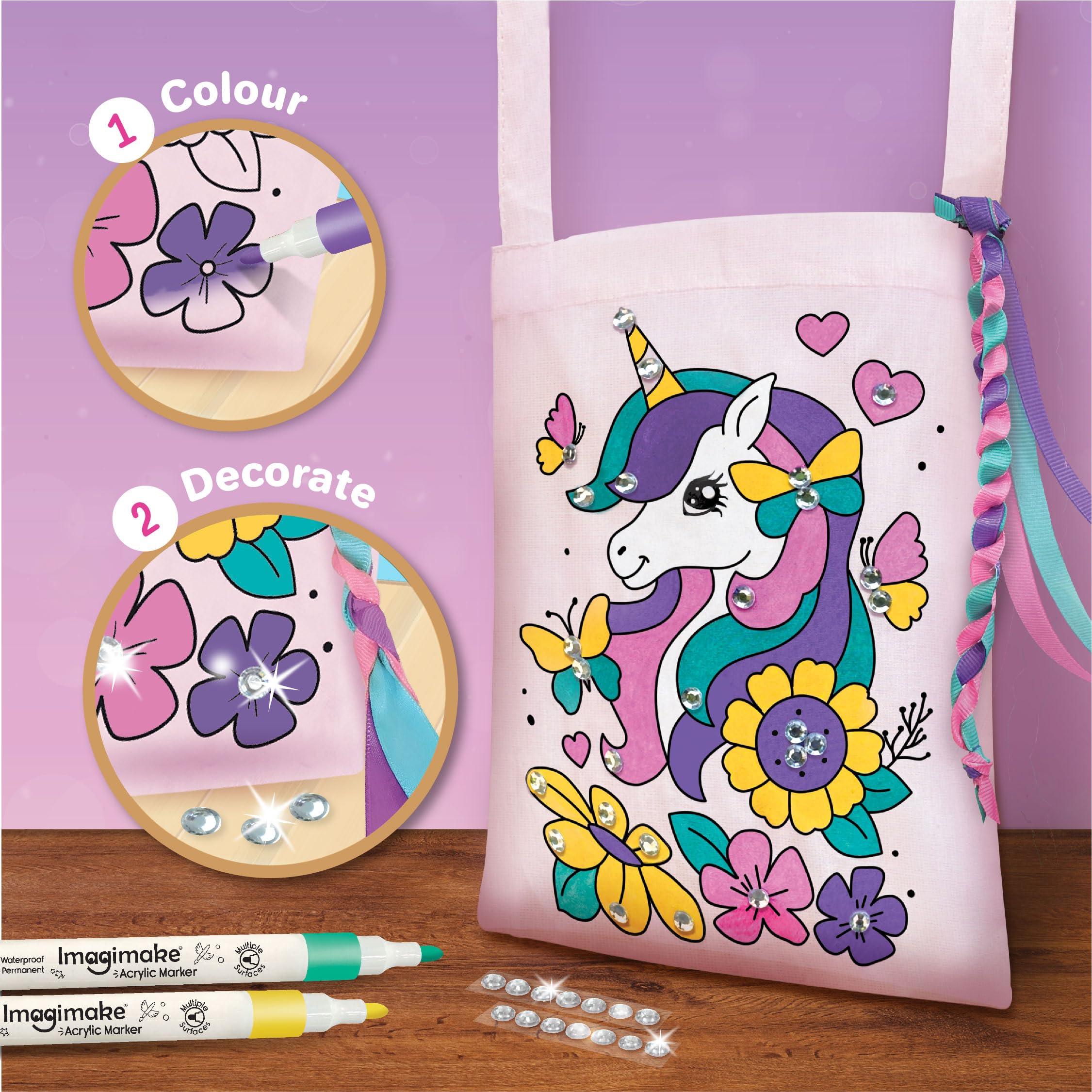 Imagimake Fabric Art – Unicorn | DIY Craft Kit for Kids | Colour & Decorate Sling Bag & Pouch | Art & Craft Gift for Girls 5+ 1