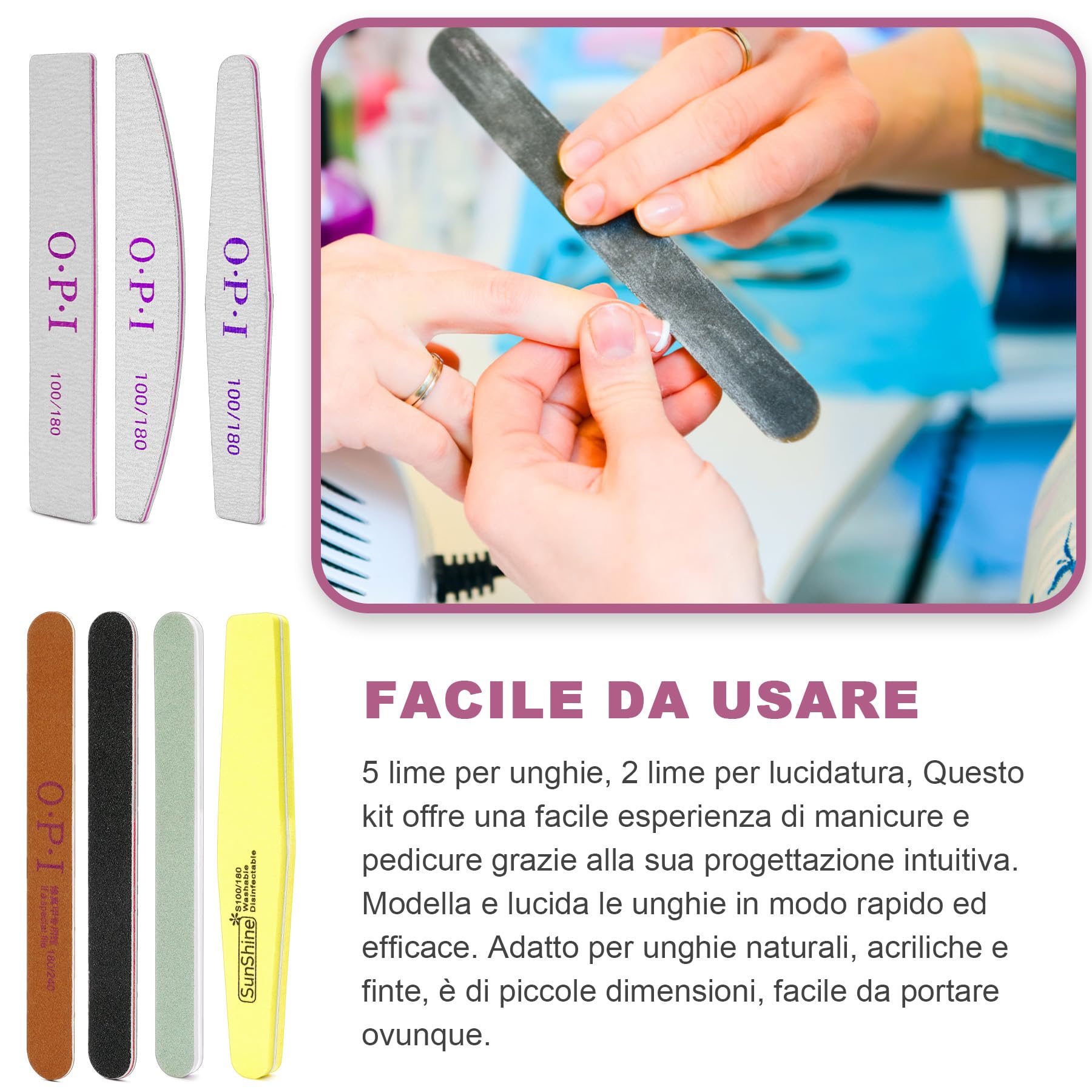 14 Pezzi Lime e Buffer per Unghie Riutilizzabili, Set Completo con Spingi Cuticole, Tronchesino Professionale e Accessori per Manicure e Pedicure, Nail Care per Casa e Salone