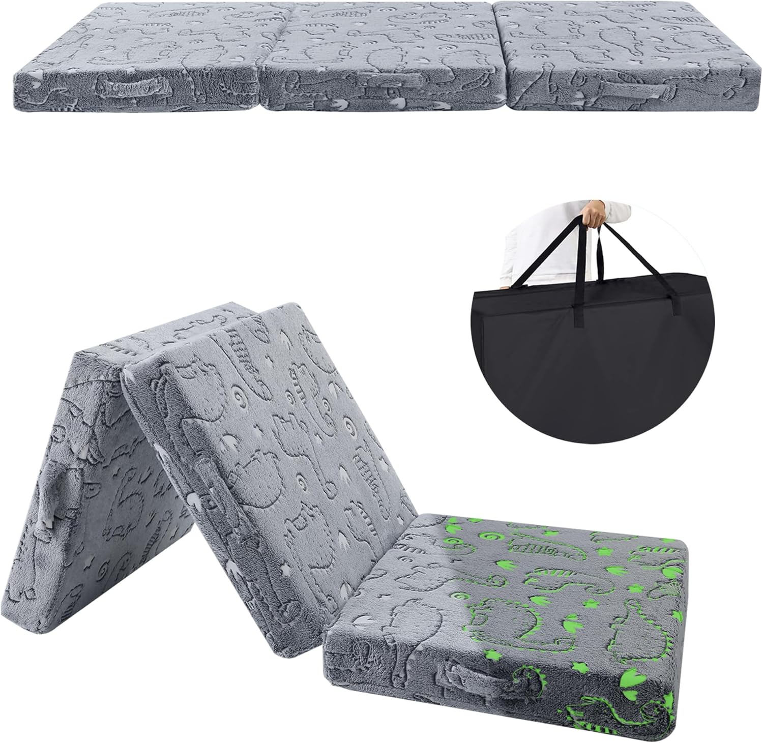 MeMoreCool Foldable Floor Mattress for Kids, Dinosaur Glow