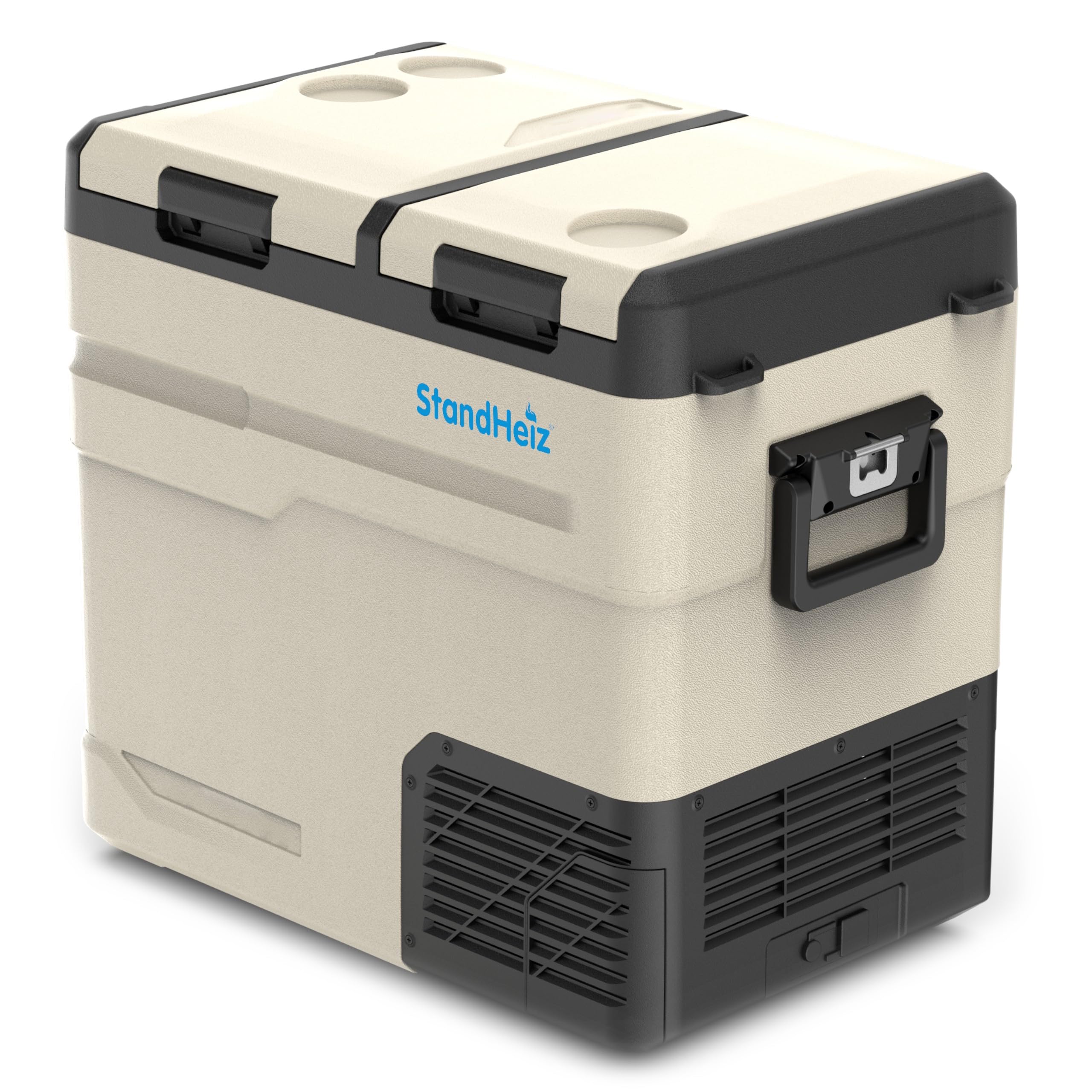 Kompressor Kühlbox 55L – Dual Zone Mini Kühlschrank mit App-Steuerung, 12V/24V/230V für Auto, LKW, Wohnmobil & Camping, Gefrierfunktion bis -20°C, Beige-Schwarz