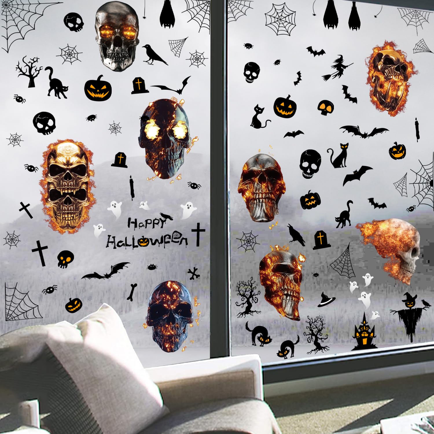 Tomario 9 Sheet Halloween Window Clings Stickers Decoration - Image 2