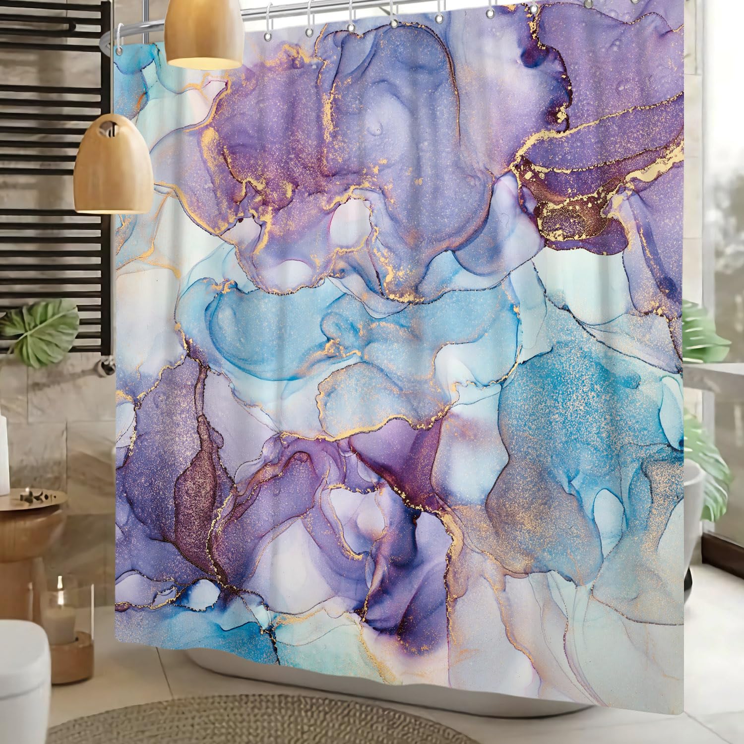 Tenda Doccia Effetto Marmo Blu - Impermeabile E Antimuffa, 90x180 Cm Con Ganci - Foto 6