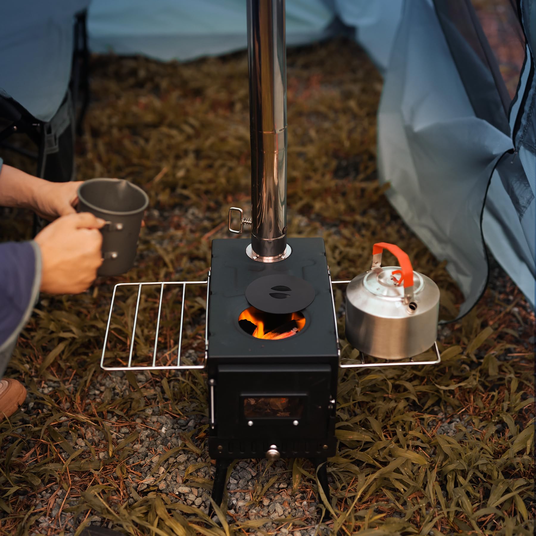 REDCAMP Camping Zelt Herd, Faltbarer Zelt Holz Brennofen, Tragbarer heißer Zelt Holzofen mit winddichtem Kamin für Outdoor Camping Kochen, schwarz