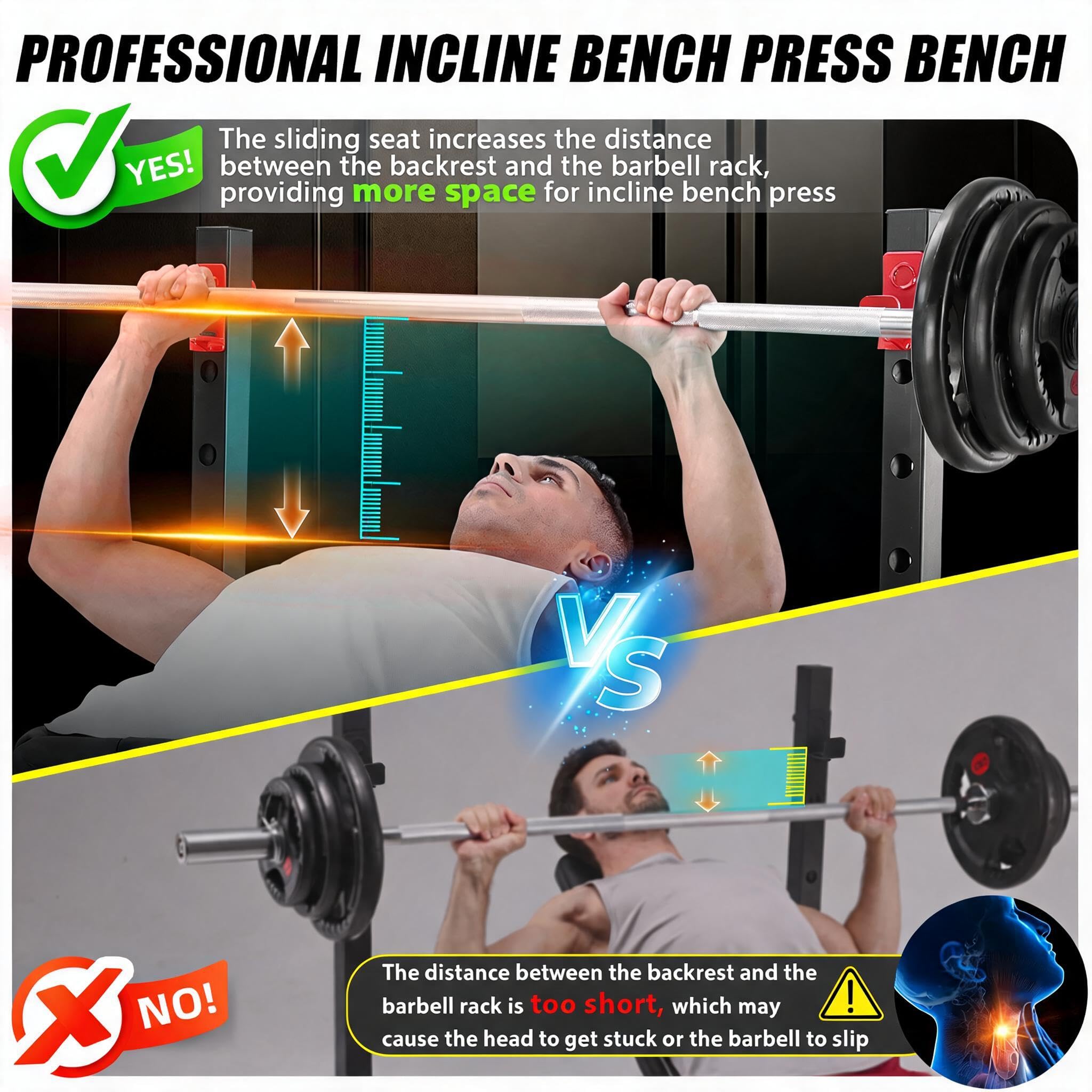 OPPSDECOR Adjustable Olympic Weight Bench with Rack & Leg Curl Sliding Seat | Fits Up to 6'4" 900LBS Heavy Duty Foldable Bench Press Set for Home Gym Flat Incline Decline Workout Bench for Tall People